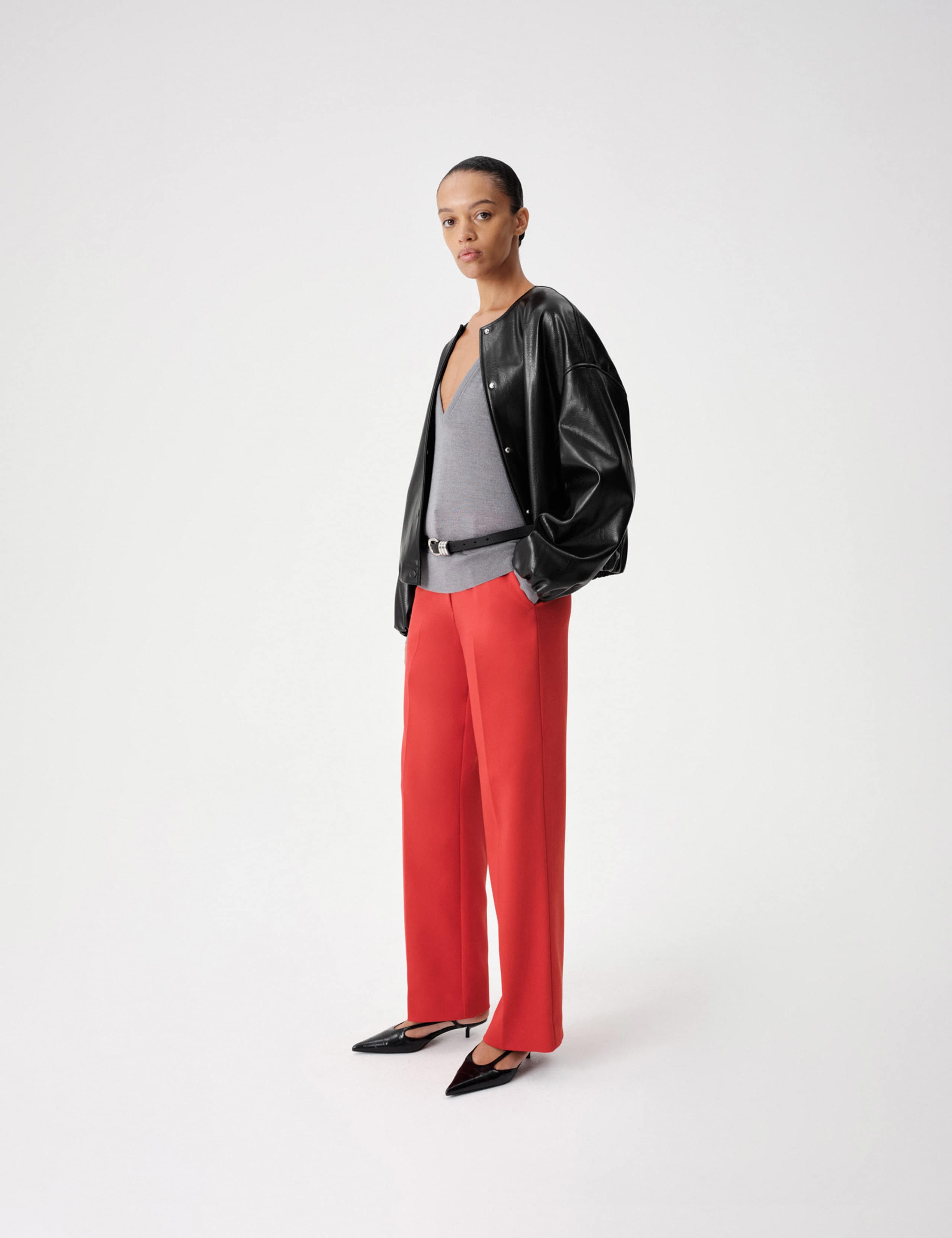 Faux Leather Bubble Hem Bomber Jacket 3 of 6