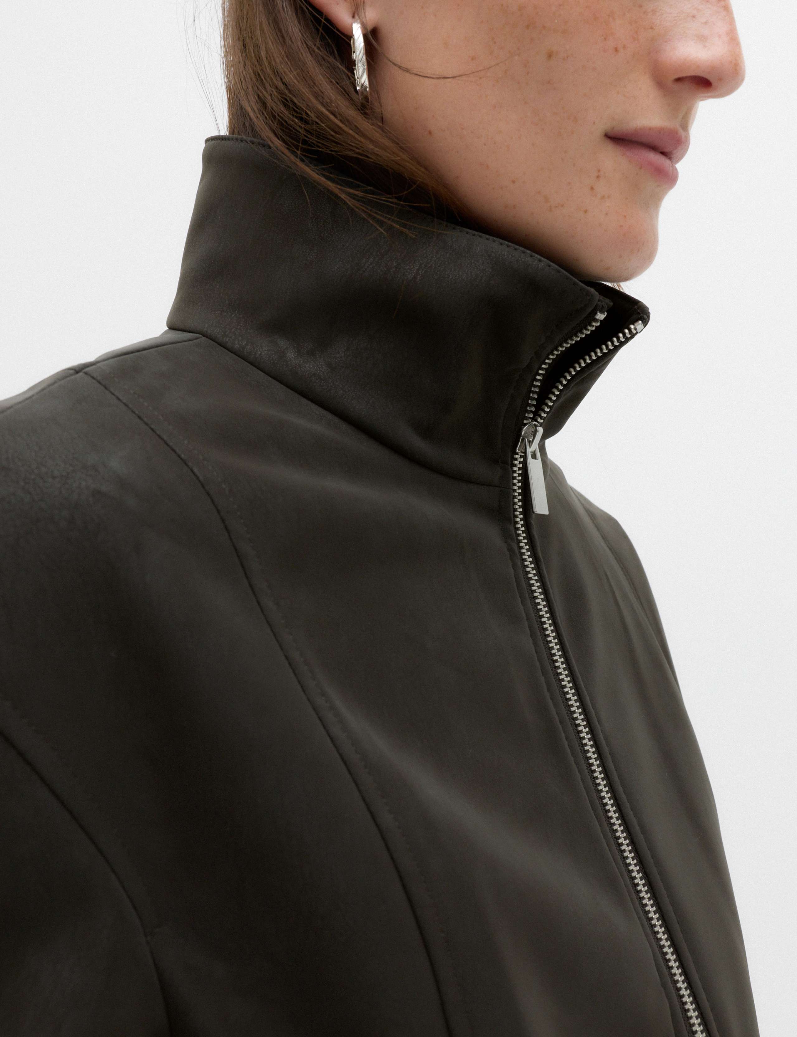 Suedette Funnel Neck Zip Through Jacket 3 of 6