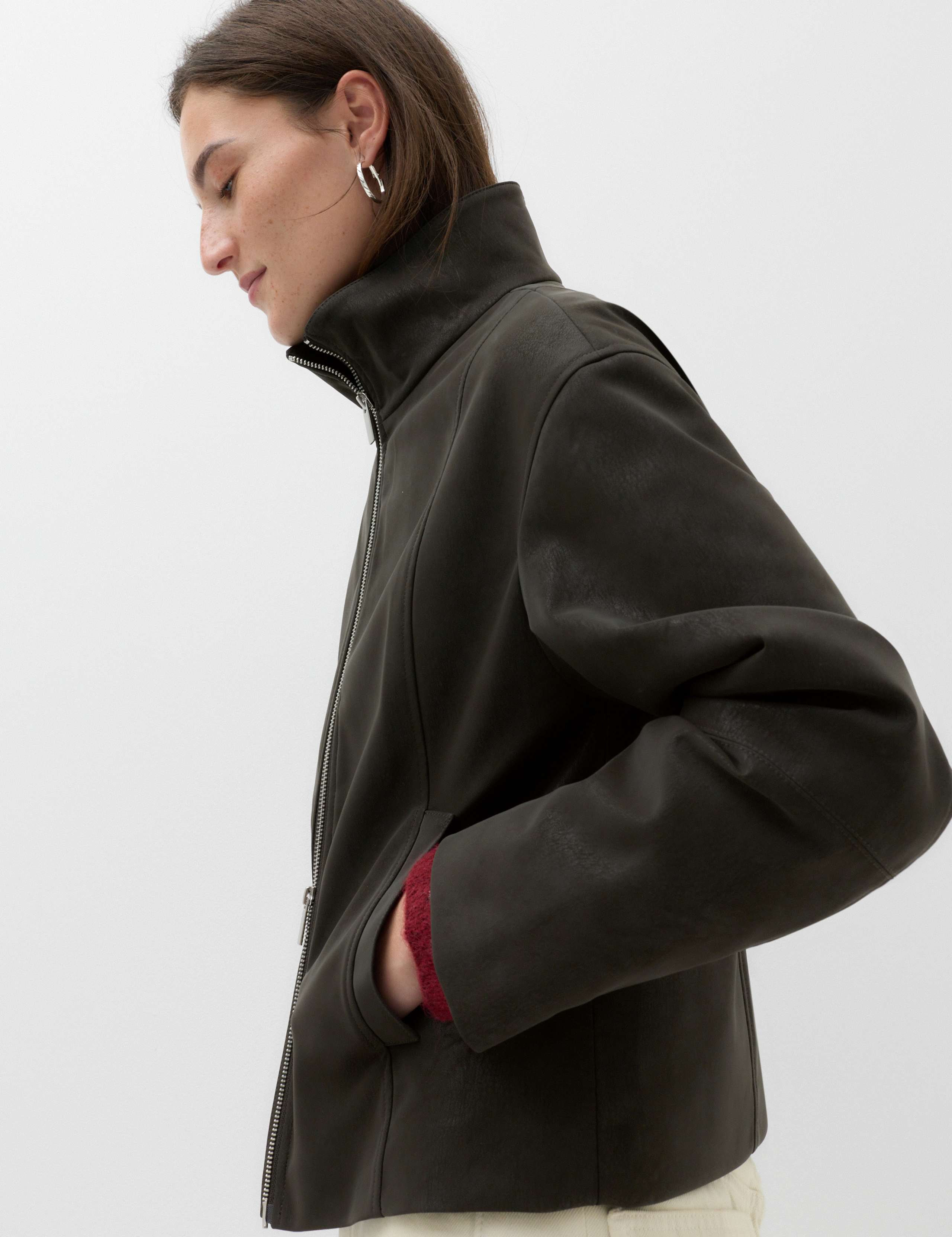 Suedette Funnel Neck Zip Through Jacket 5 of 6