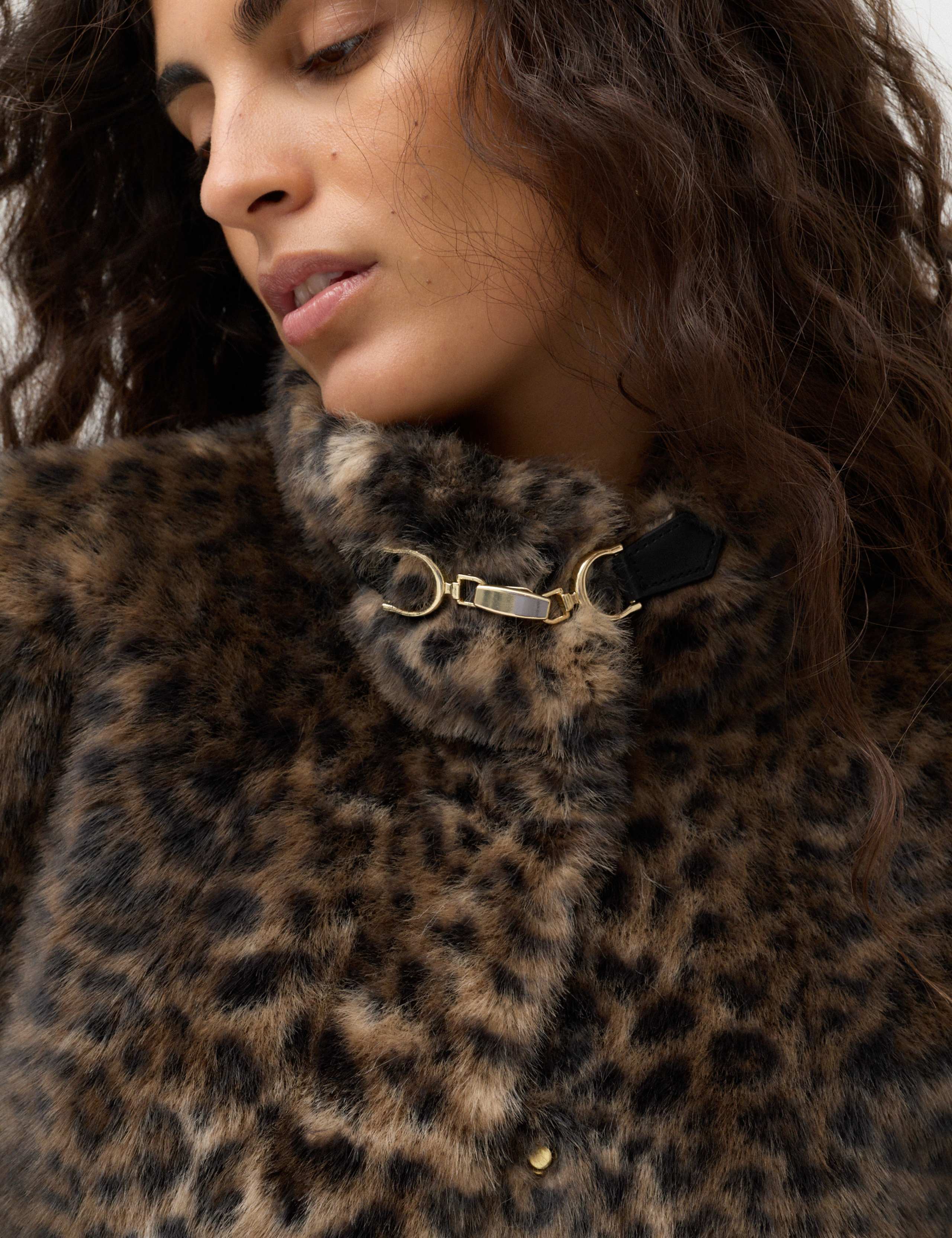 Faux Fur Leopard Print Funnel Neck Cropped Jacket 3 of 7