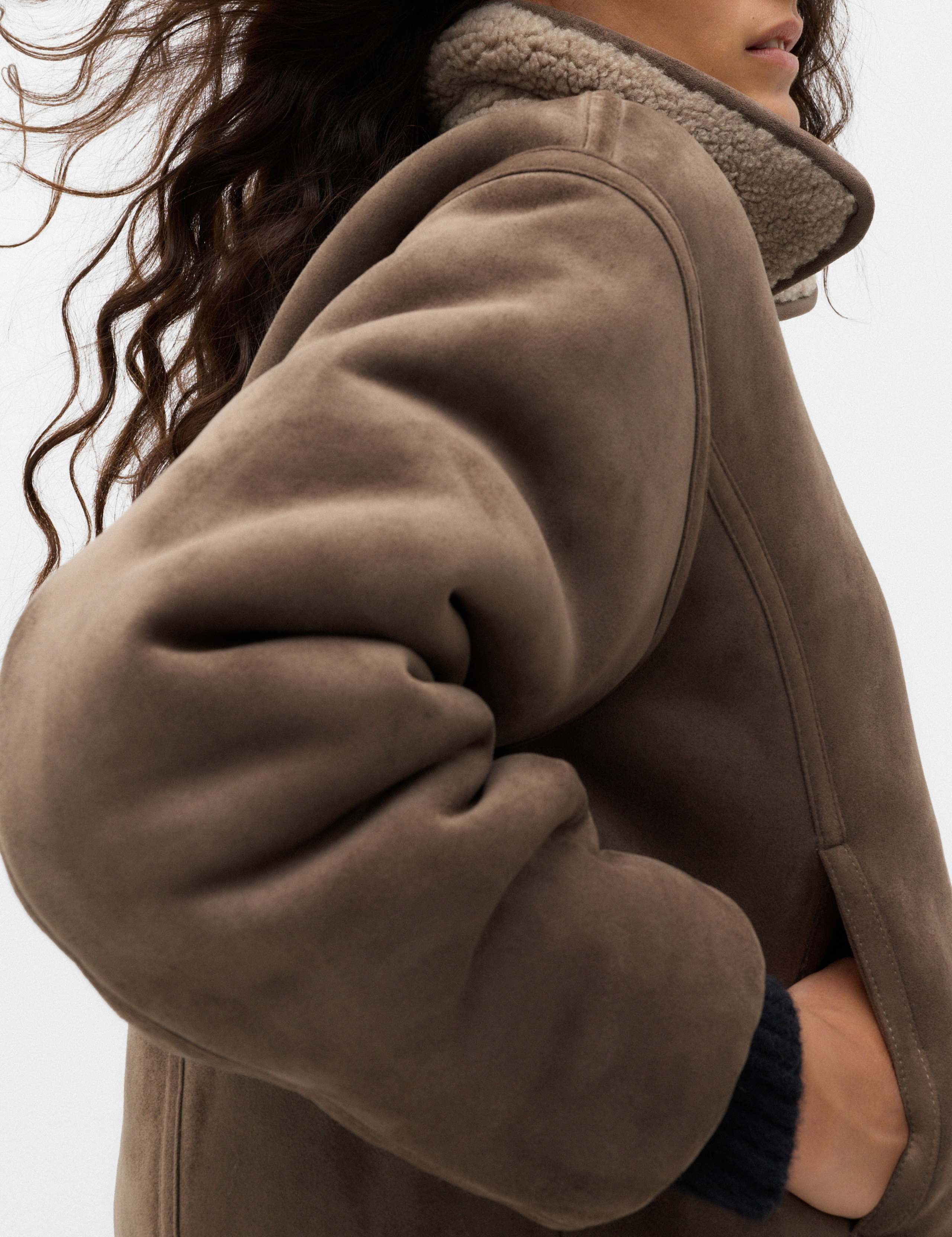 Faux Shearling Zip Up Bomber Jacket 3 of 7