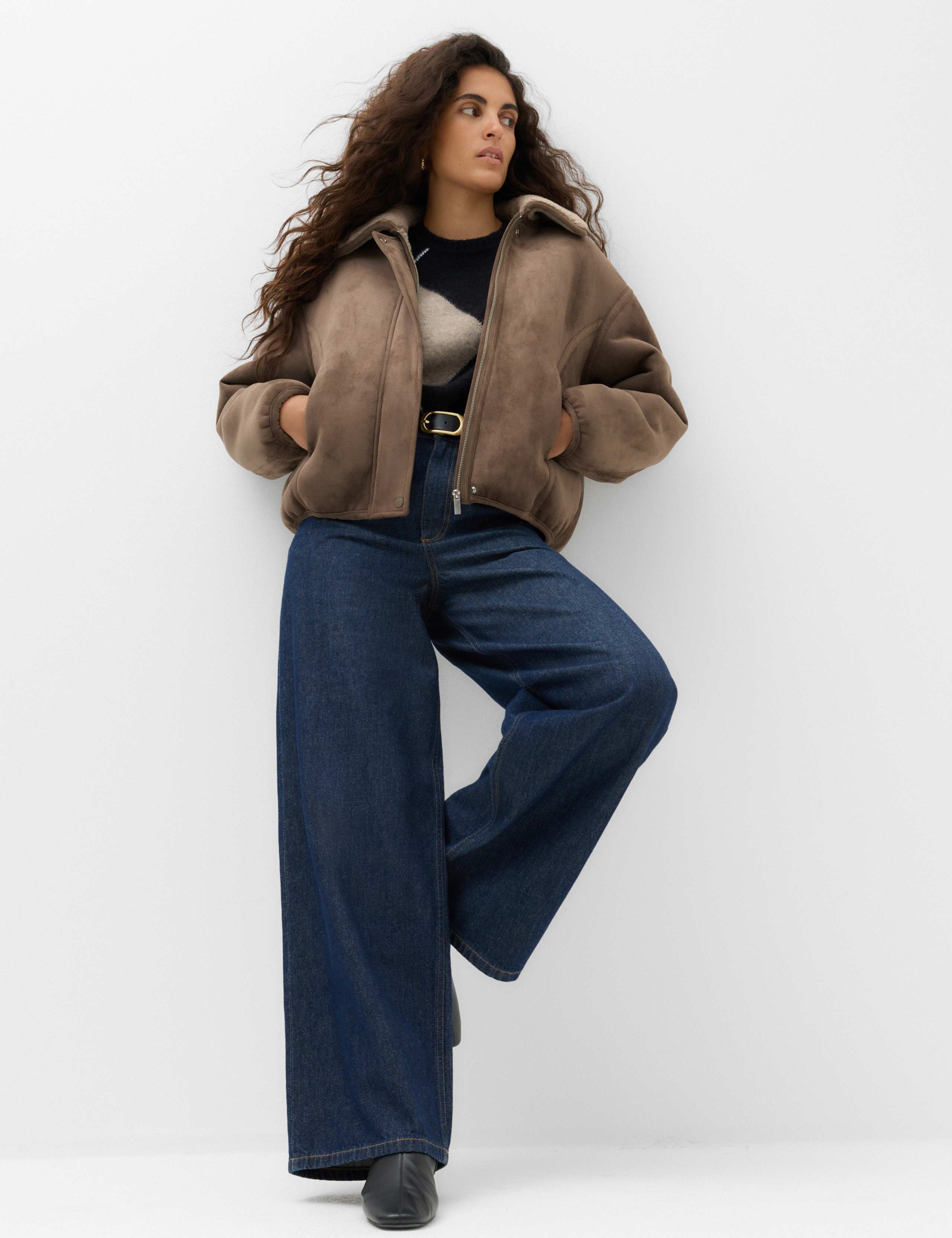 Faux Shearling Zip Up Bomber Jacket 5 of 7
