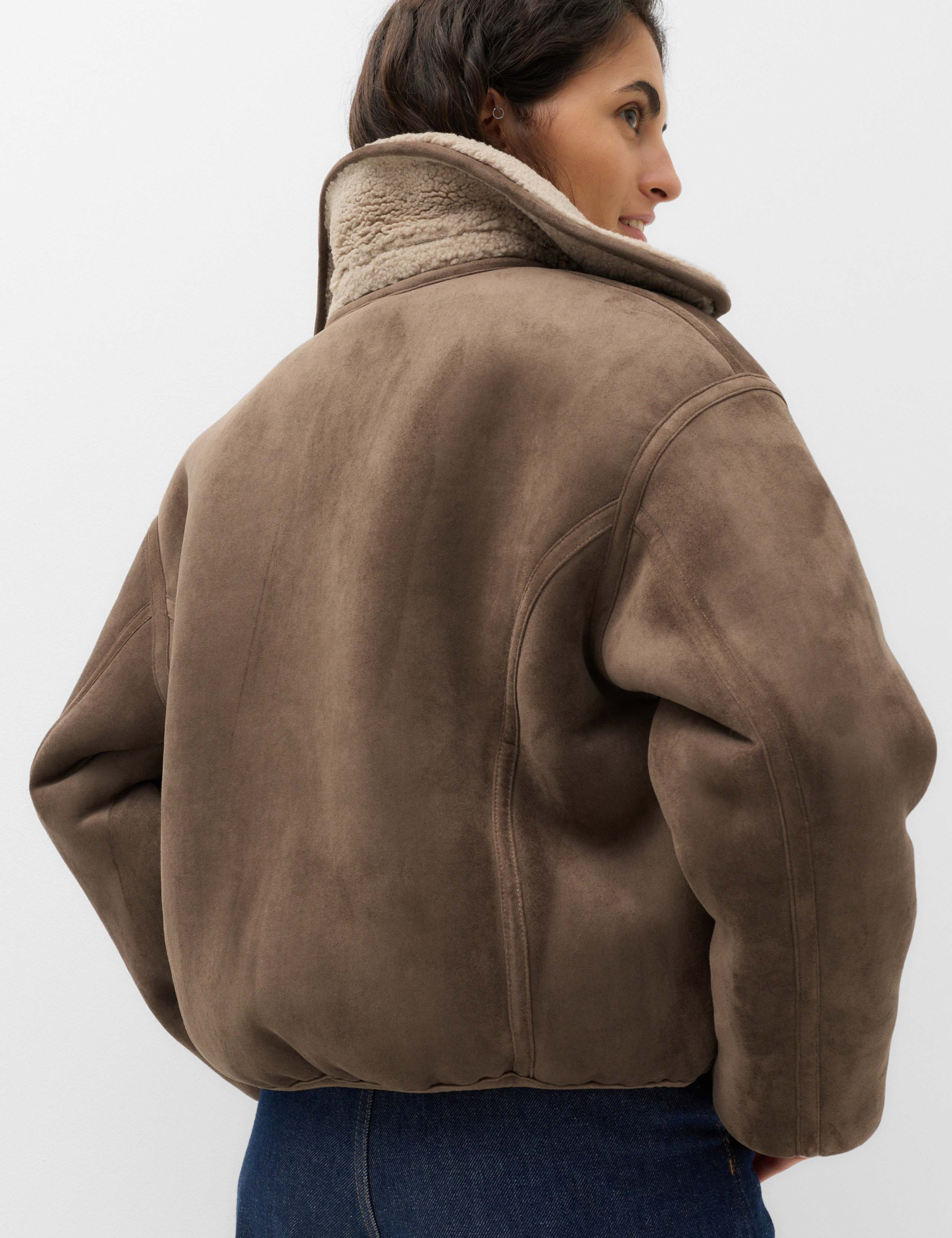 Faux Shearling Zip Up Bomber Jacket 6 of 7