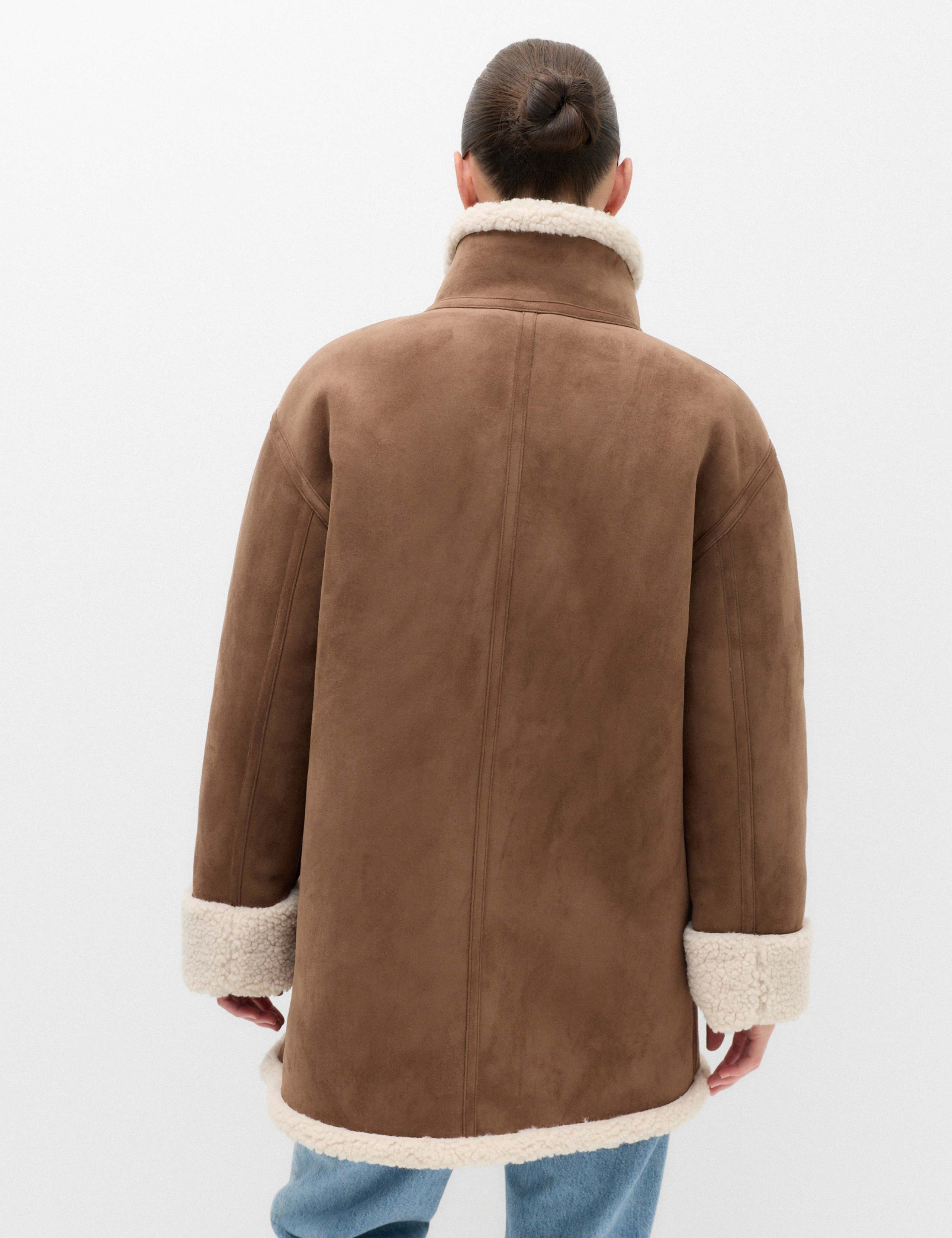 Suedette Shearling Funnel Neck Coat 4 of 6