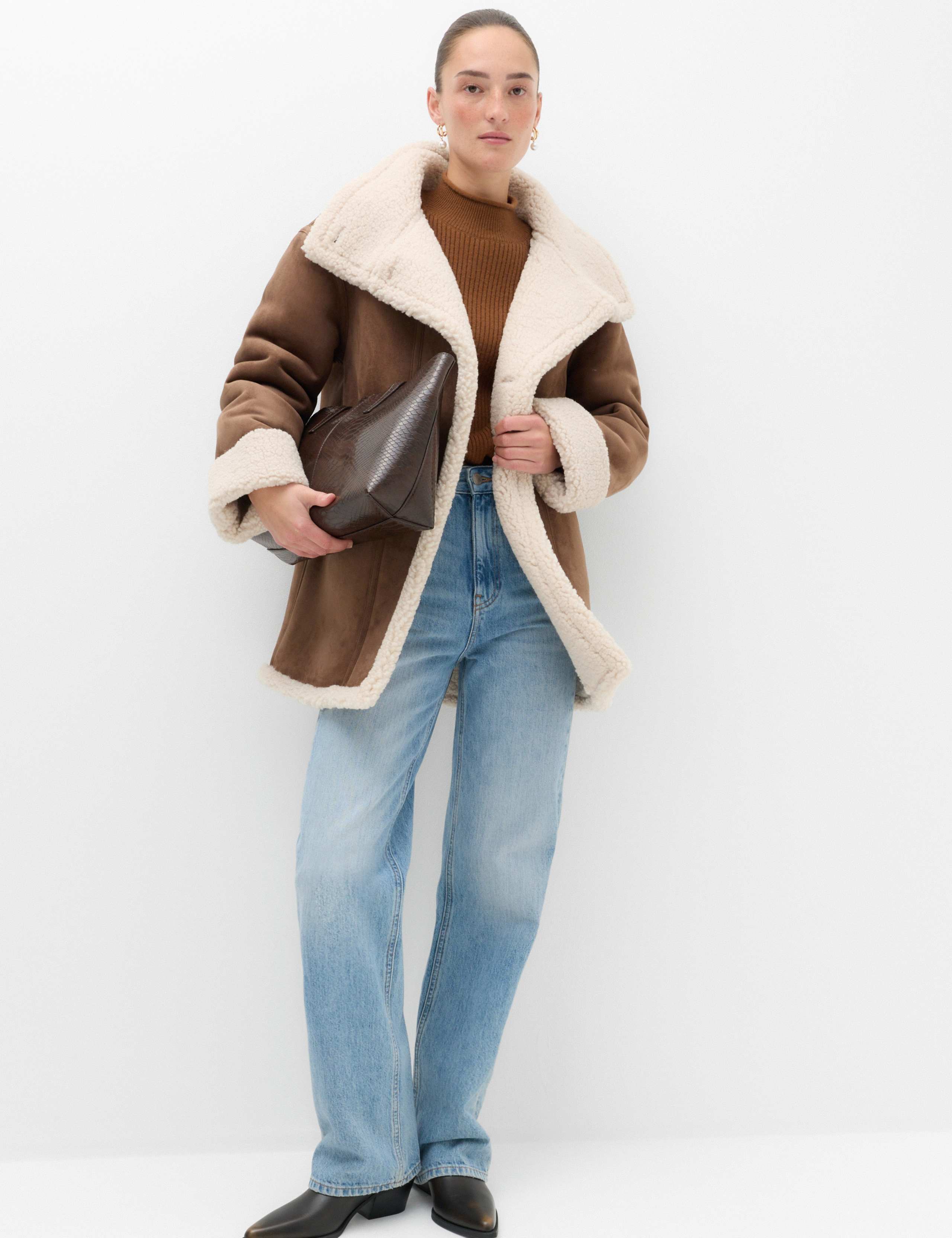 Suedette Shearling Funnel Neck Coat 6 of 6
