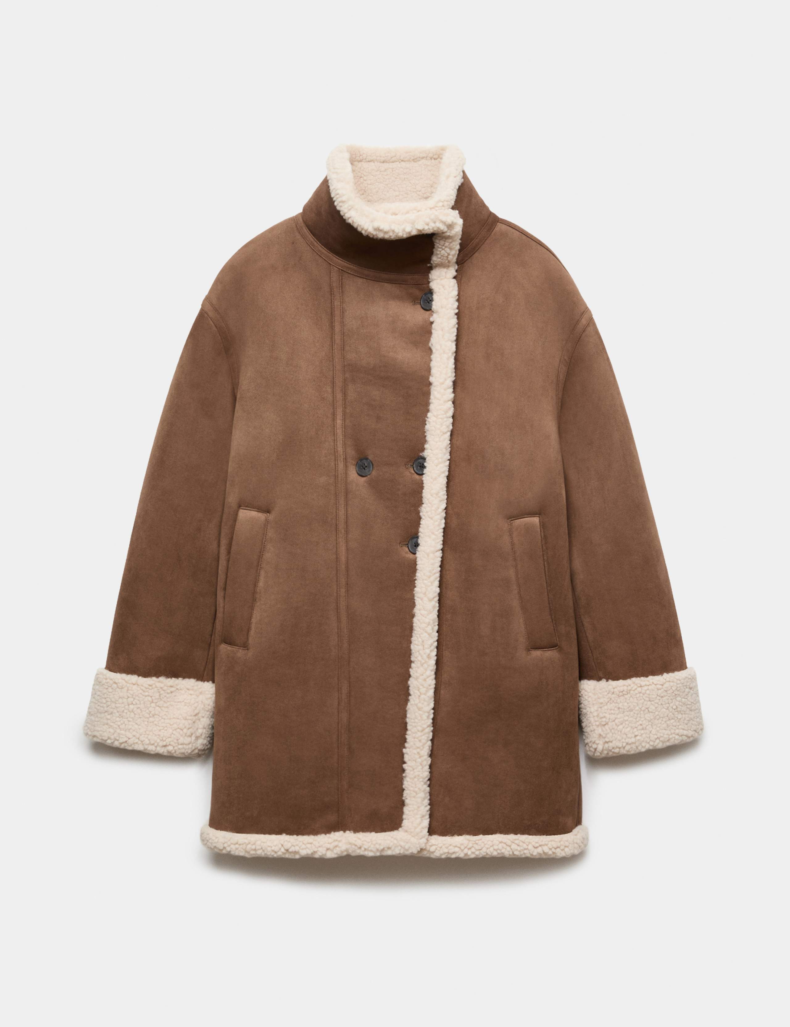 Suedette Shearling Funnel Neck Coat 2 of 6