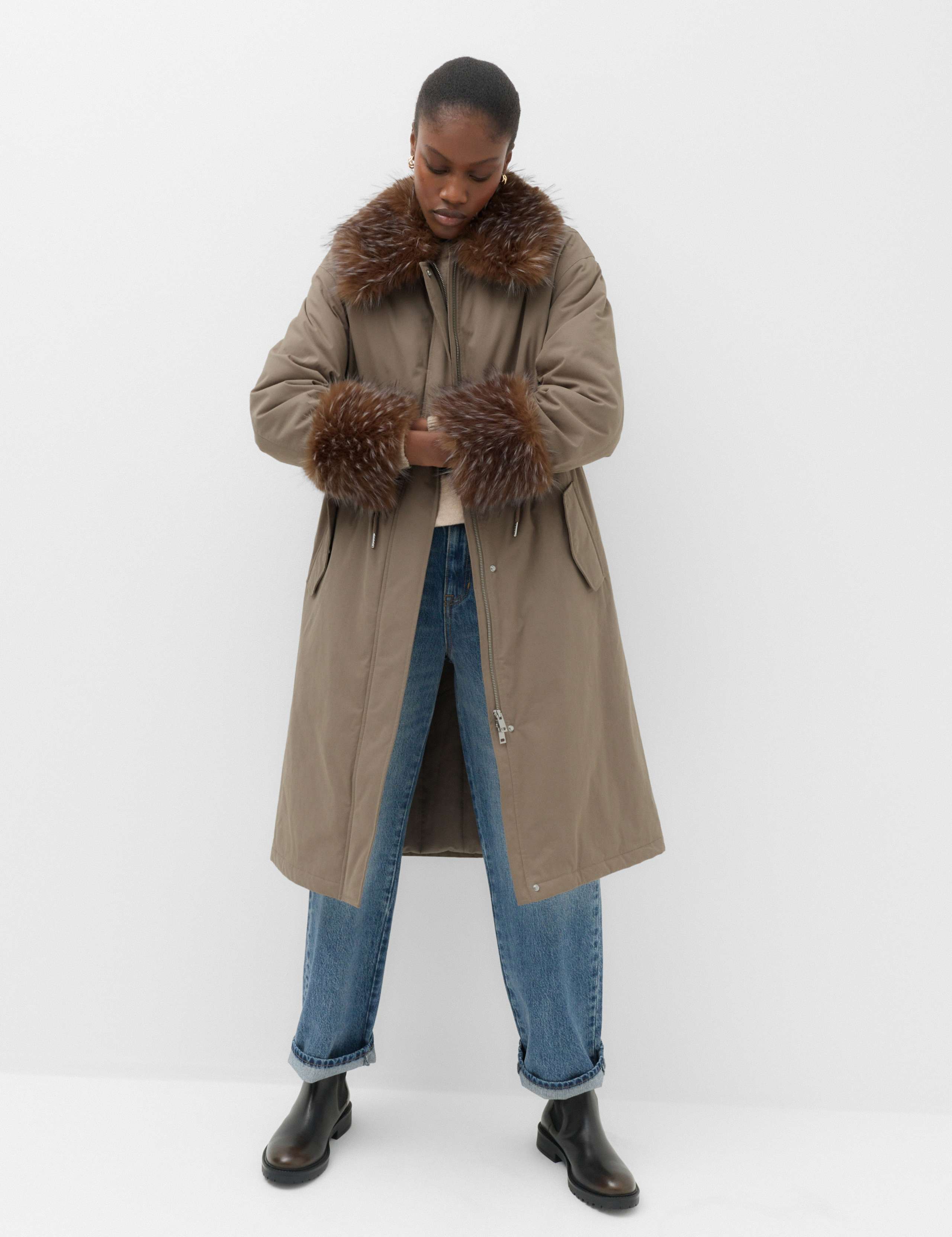 Cotton Rich Faux Fur Trim Longline Parka 1 of 7