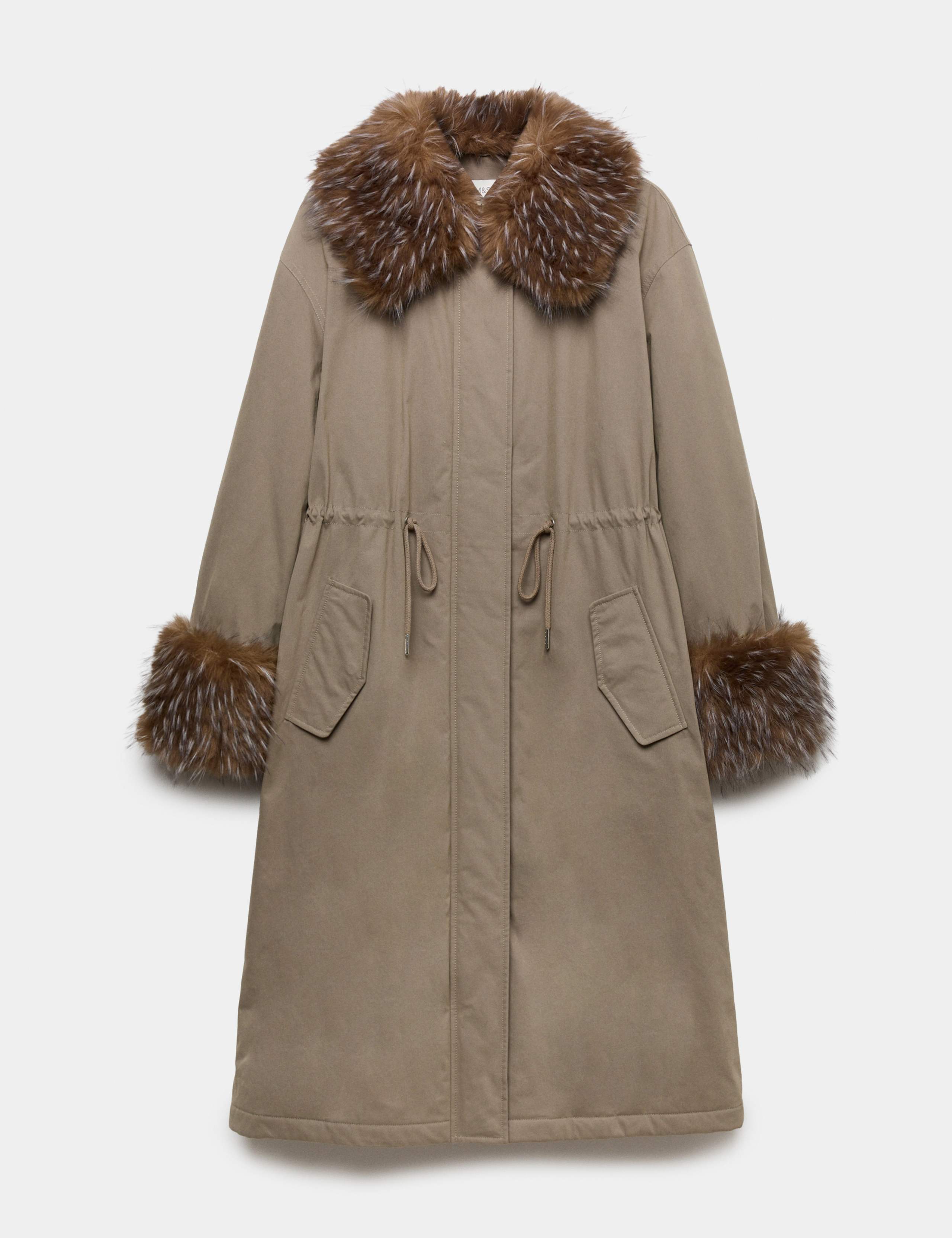 Cotton Rich Faux Fur Trim Longline Parka 2 of 7