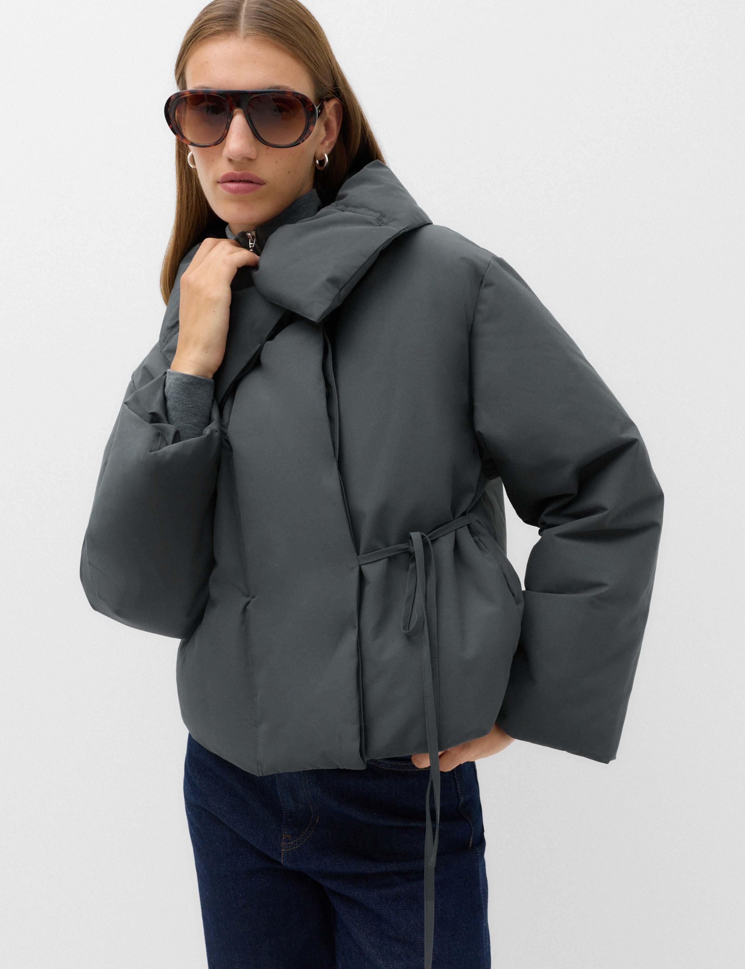 Feather & Down Funnel Neck Short Puffer Jacket 1 of 7