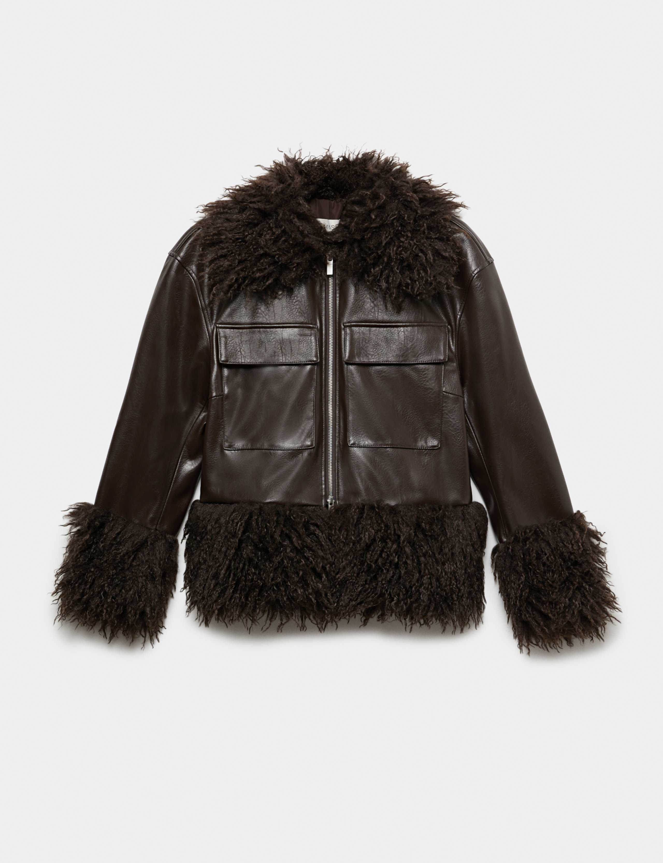 Faux Leather Faux Fur Trim Short Jacket 2 of 7