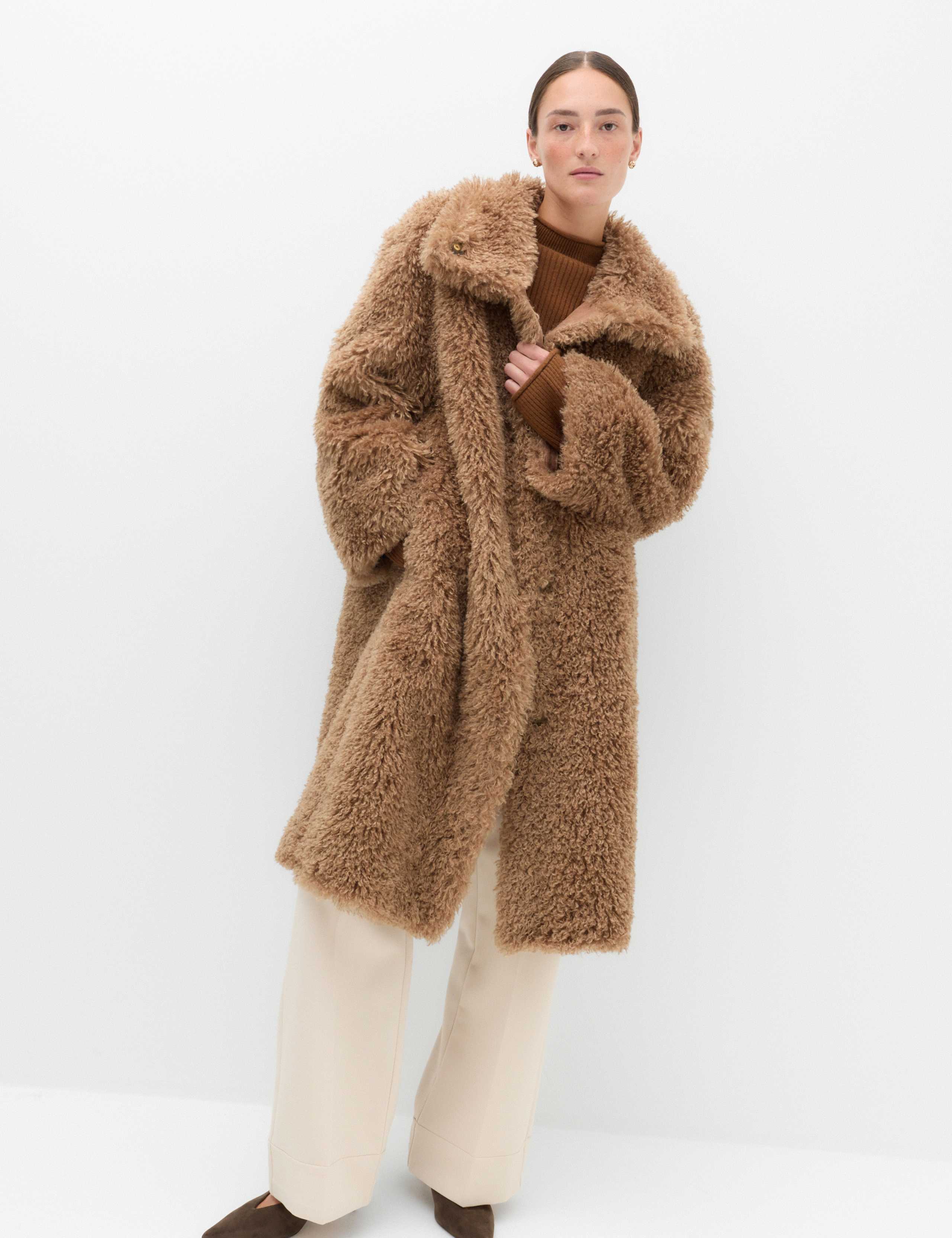 Mongolian Faux Fur Shearling Longline Coat 1 of 7