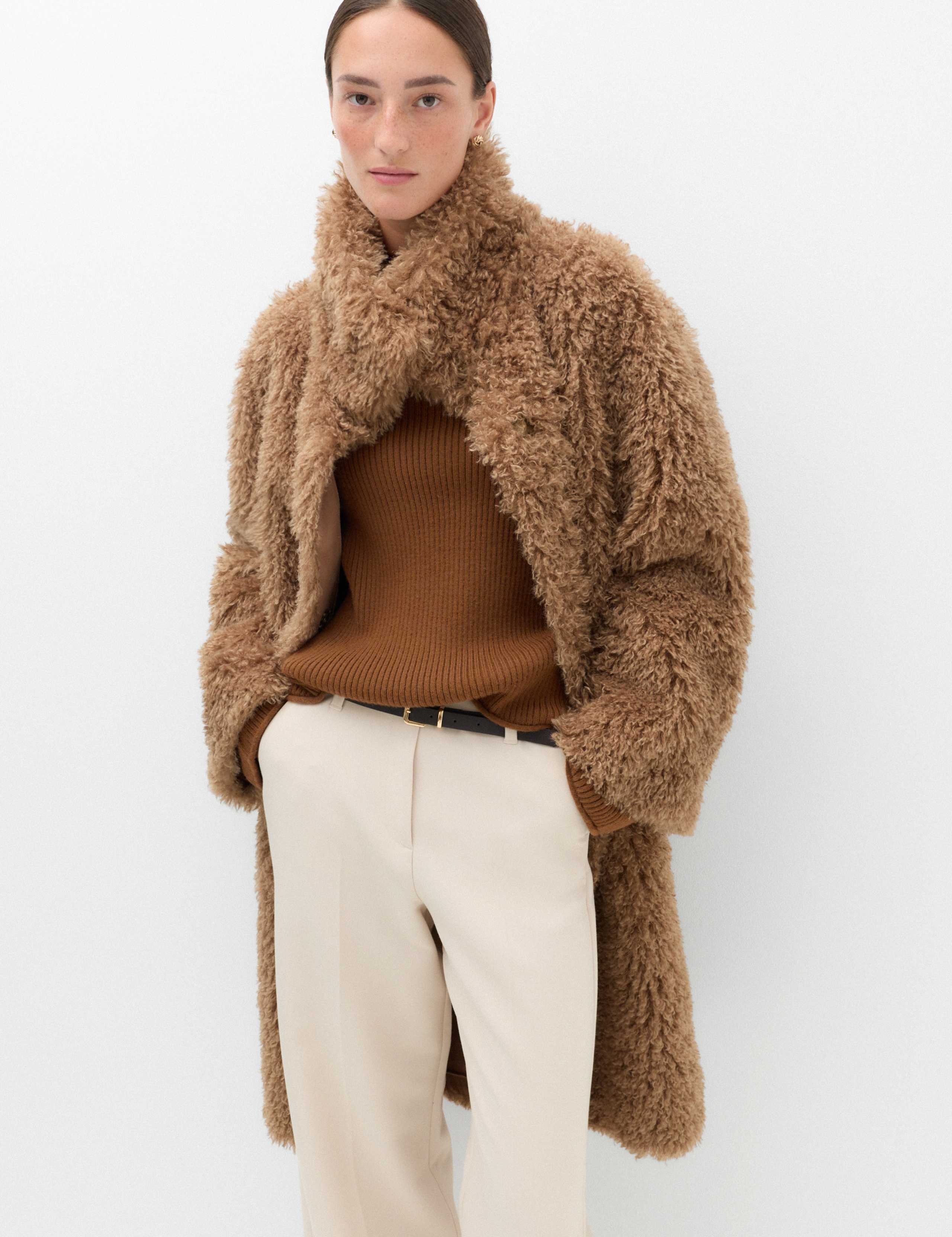 Mongolian Faux Fur Shearling Longline Coat 5 of 7
