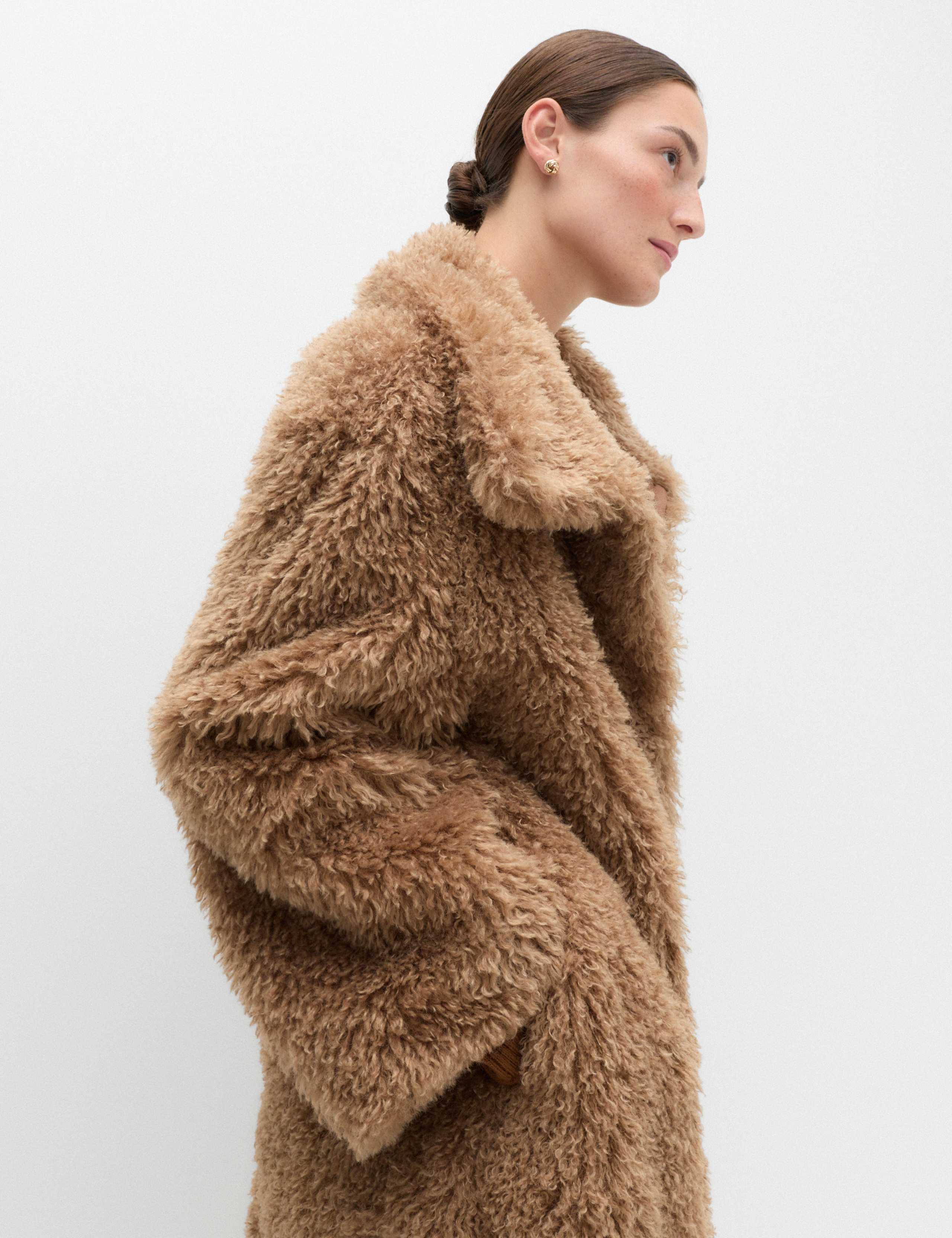 Mongolian Faux Fur Shearling Longline Coat 6 of 7