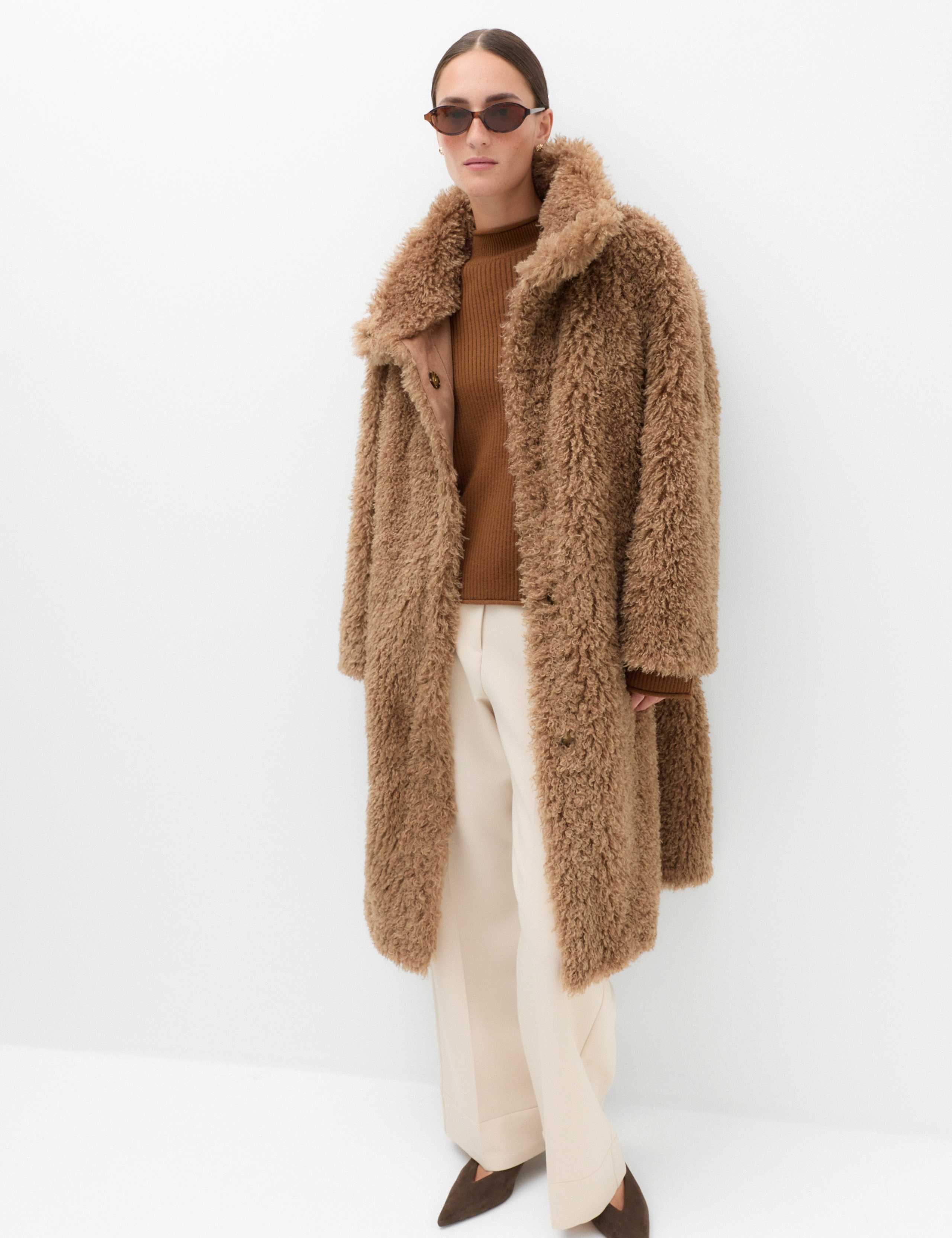 Mongolian Faux Fur Shearling Longline Coat 7 of 7