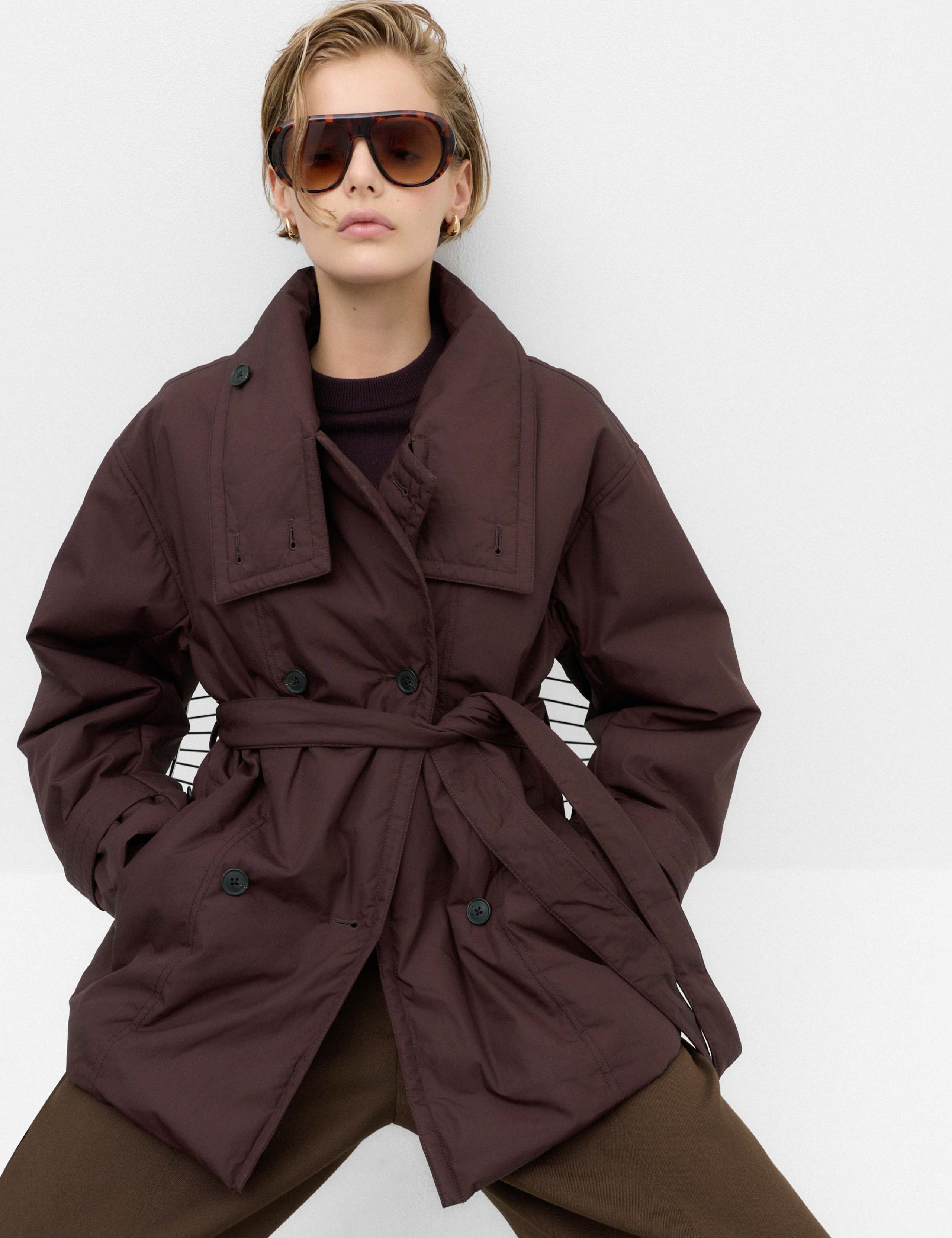Pure Cotton Thermowarmth Belted Funnel Neck Coat 7 of 7