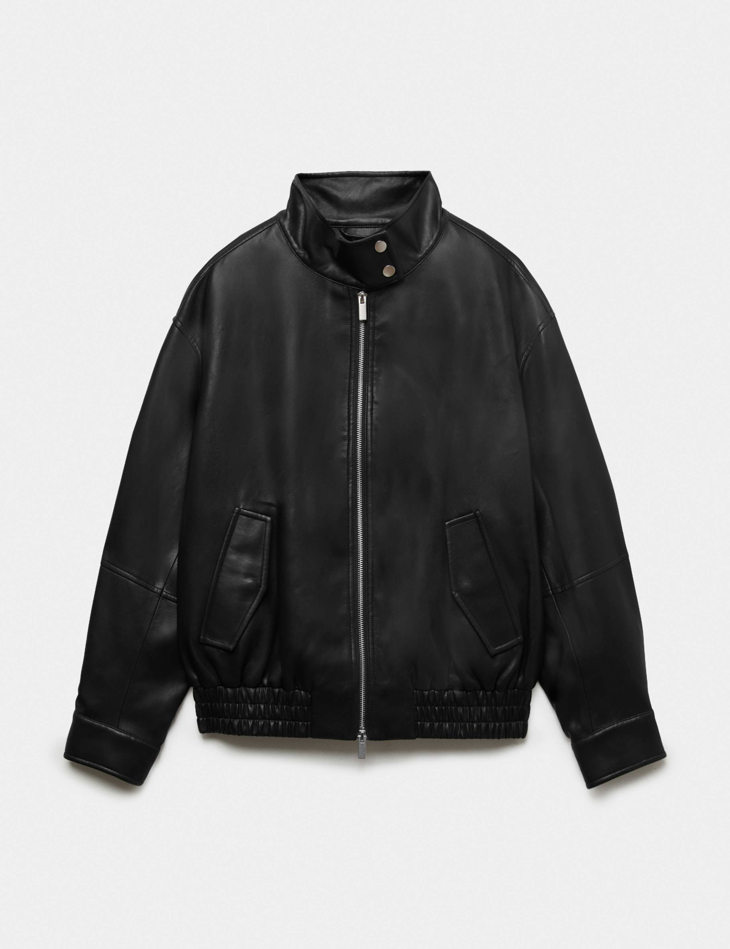 Faux Leather Funnel Neck Bomber Jacket 2 of 6