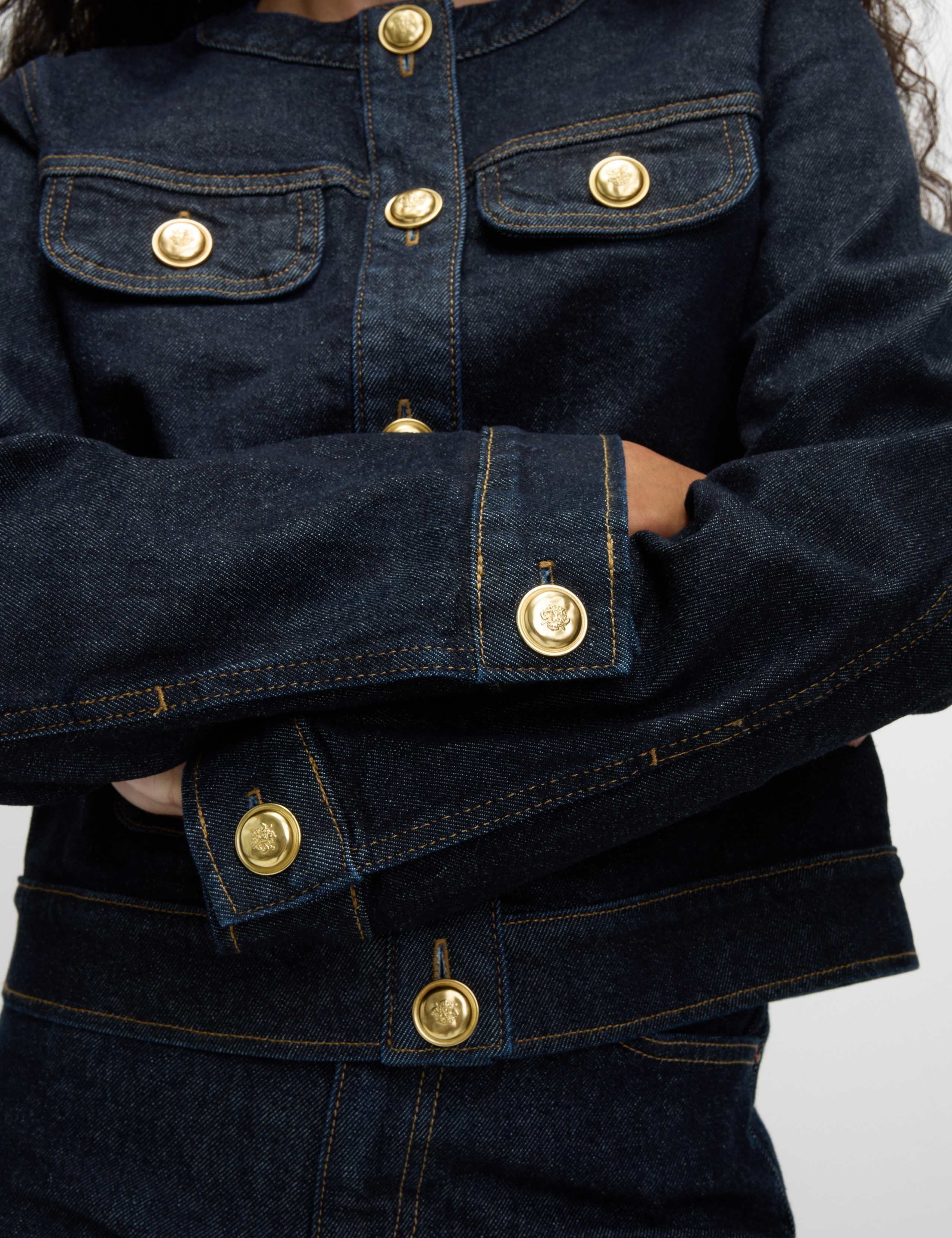 Denim Collarless Button Through Jacket 3 of 8