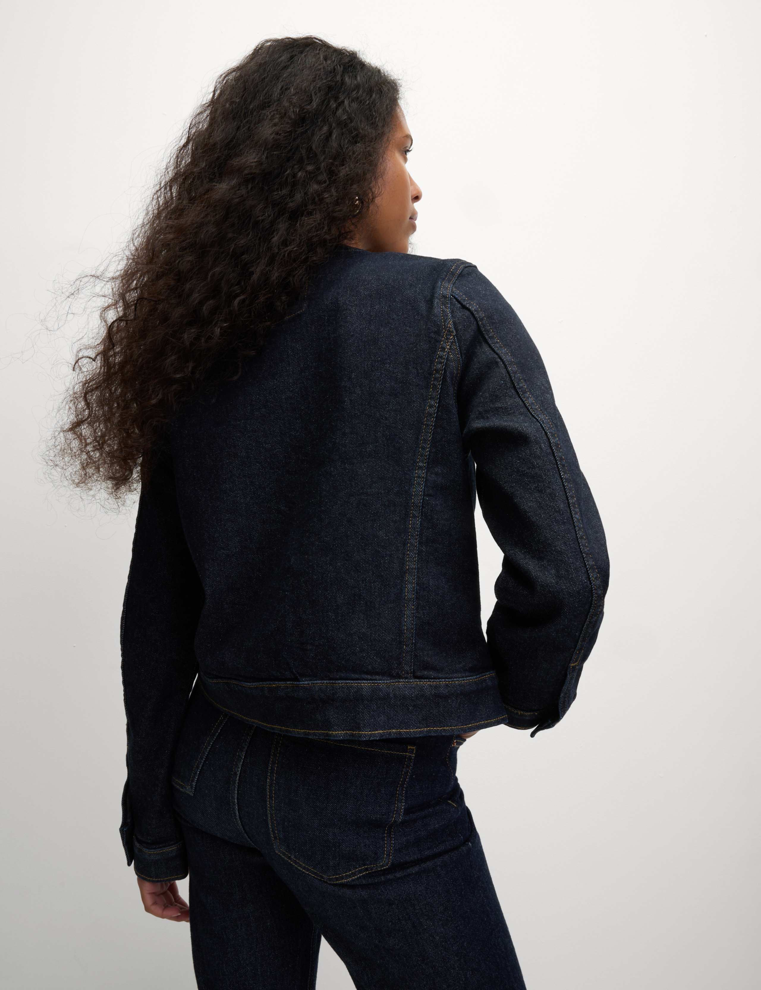Denim Collarless Button Through Jacket 4 of 8