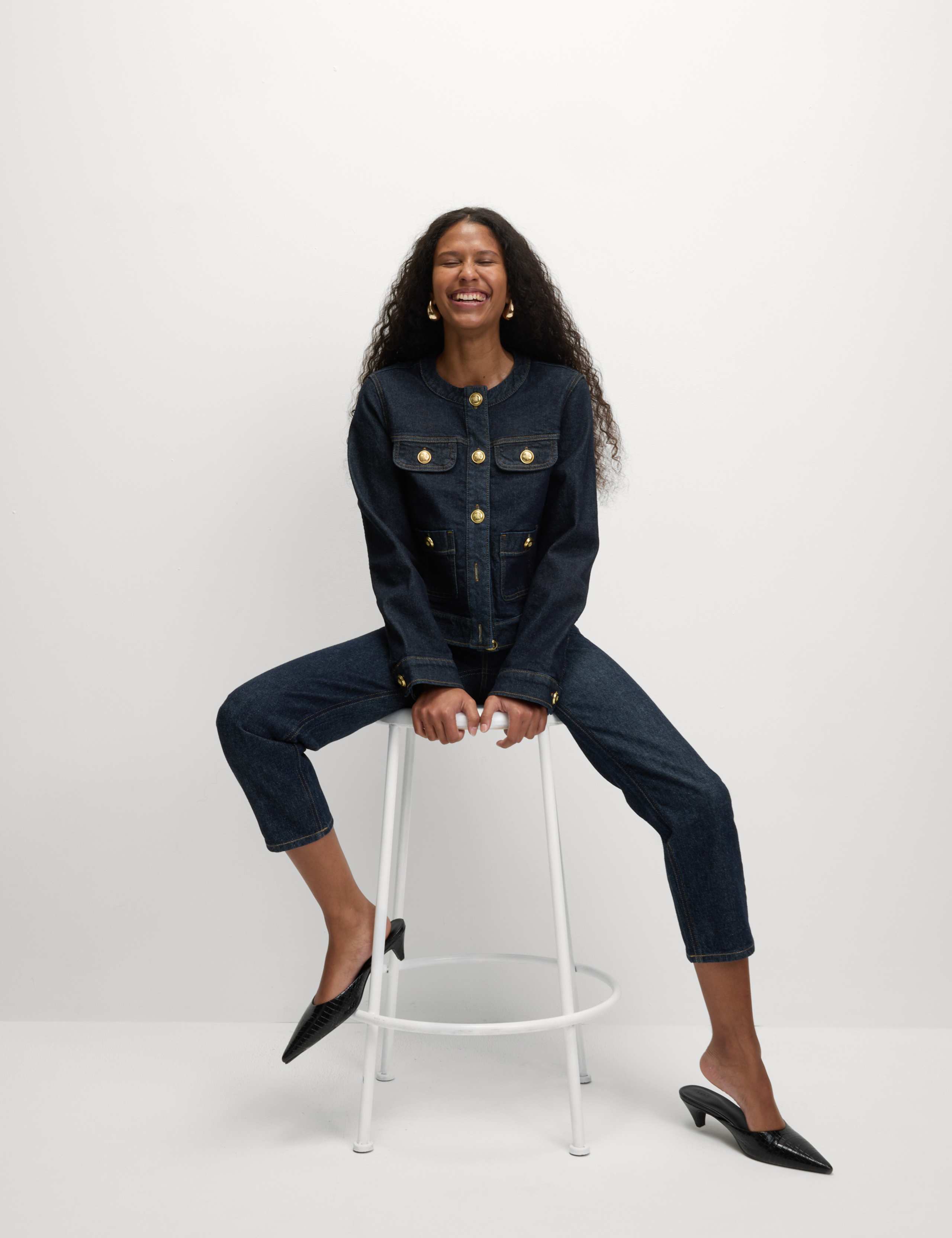 Denim Collarless Button Through Jacket 5 of 8