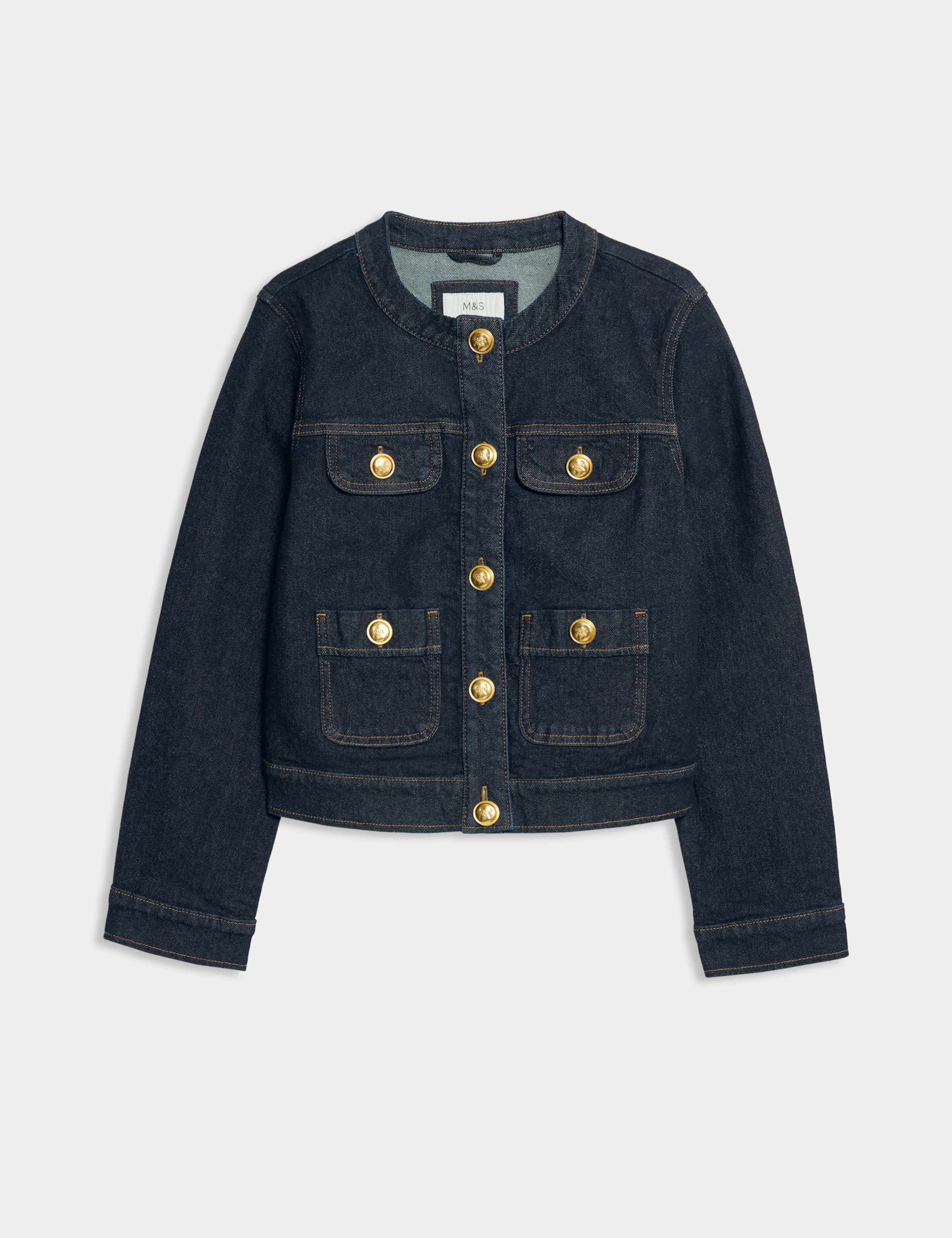 Denim Collarless Button Through Jacket 2 of 8