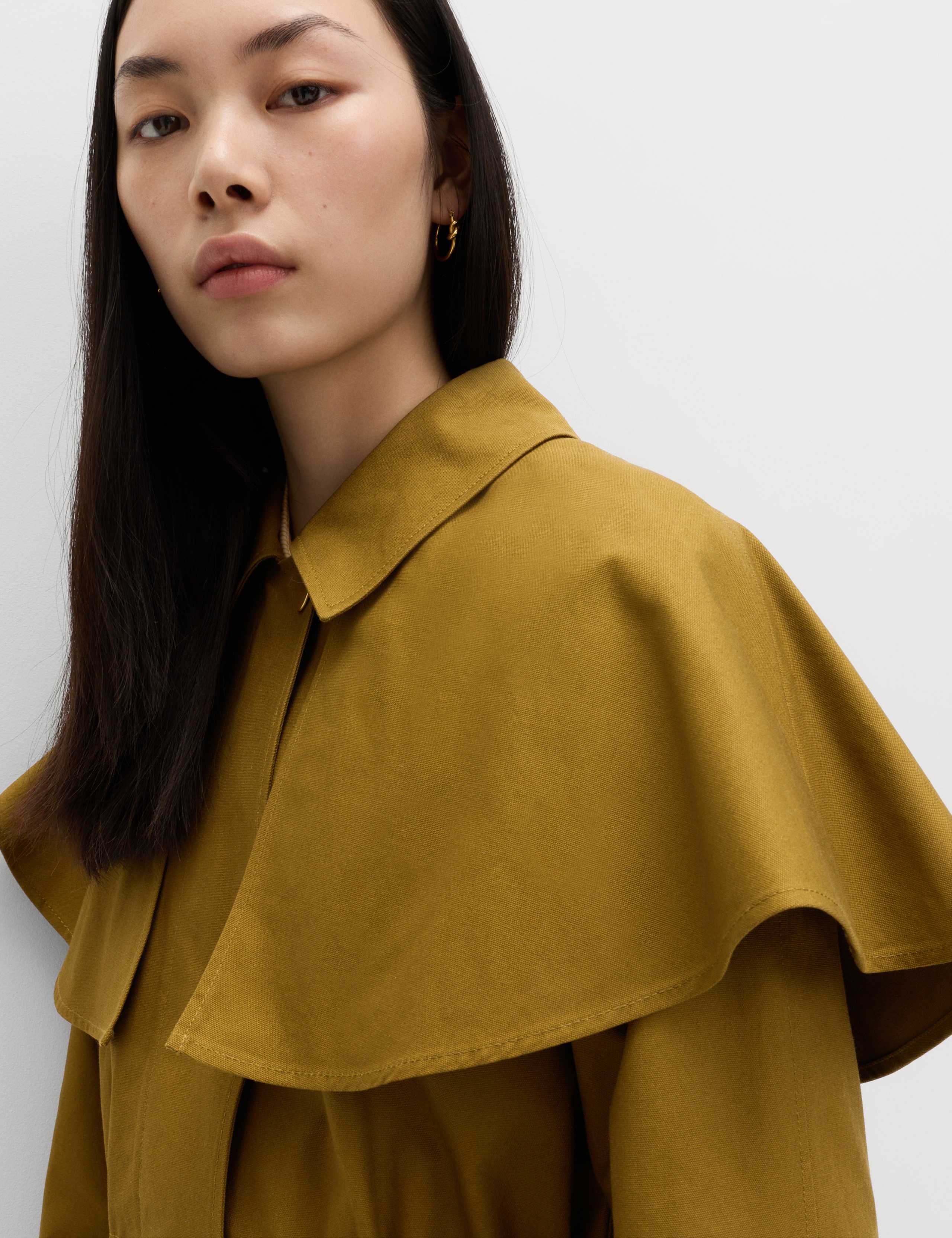 Pure Cotton Waisted Collared Cape Coat 3 of 7