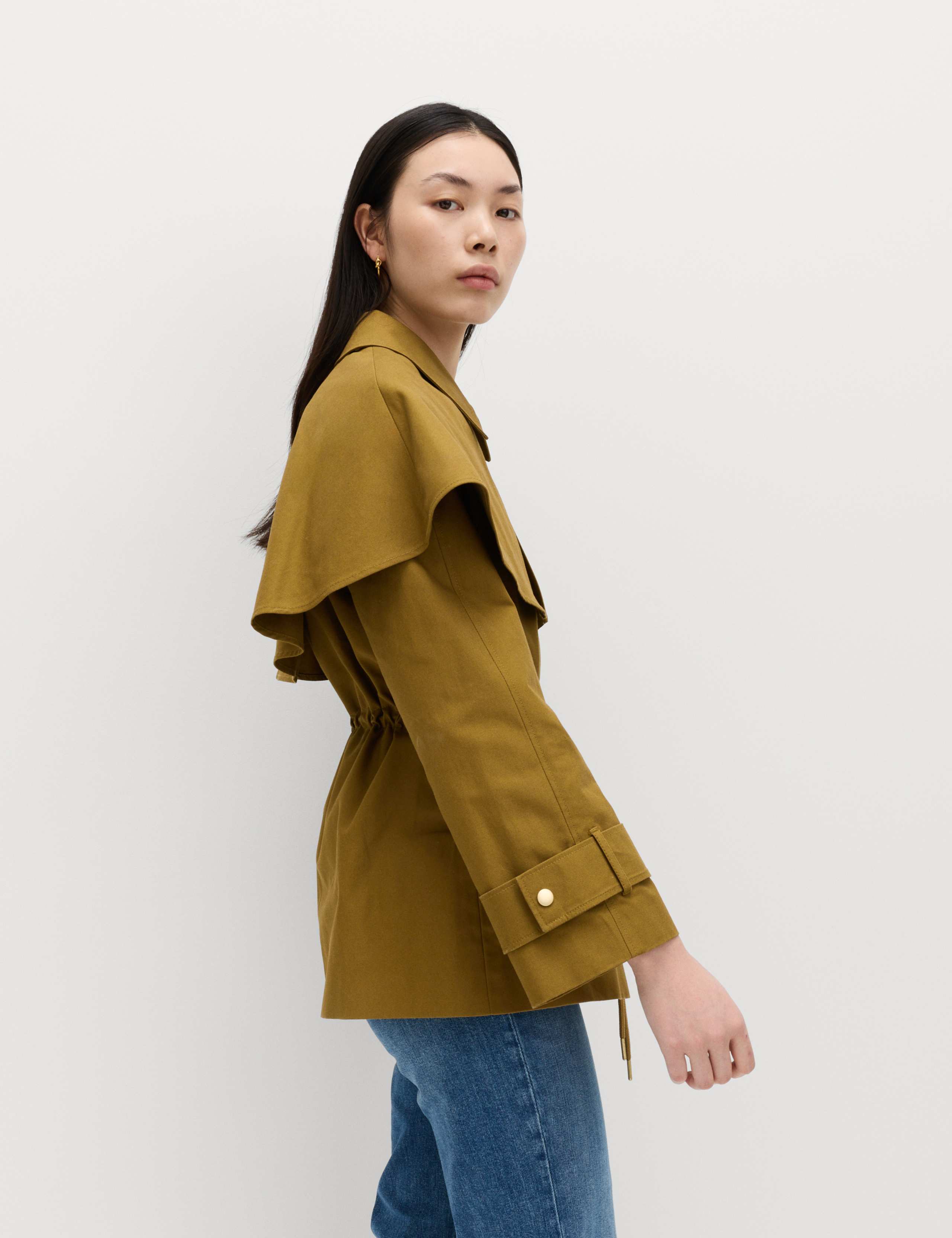 Pure Cotton Waisted Collared Cape Coat 4 of 7