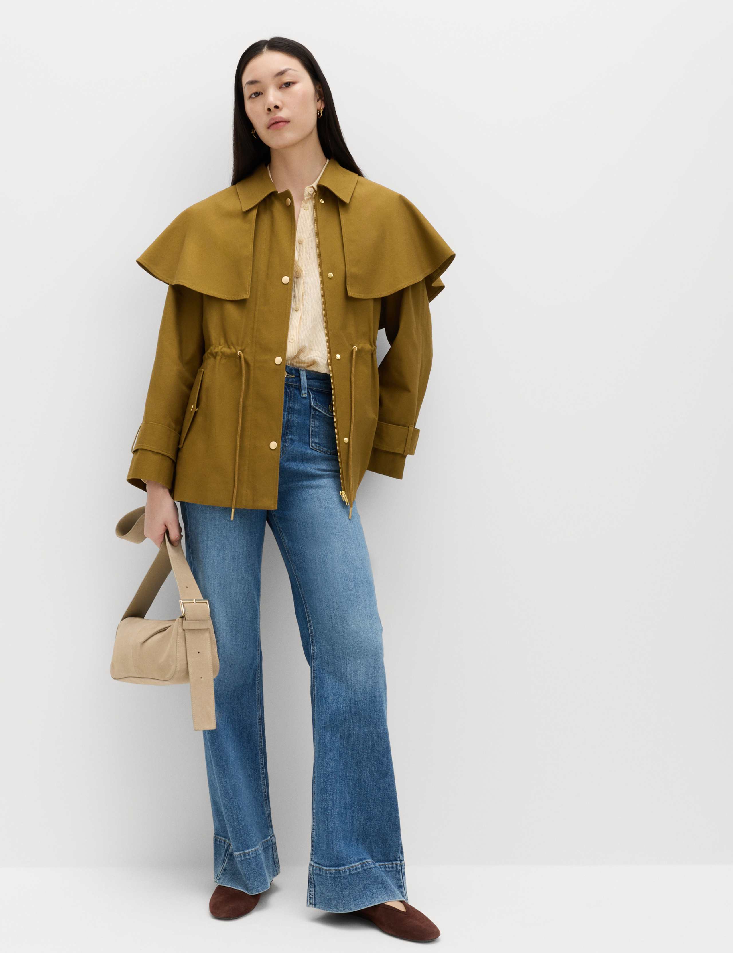 Pure Cotton Waisted Collared Cape Coat 7 of 7