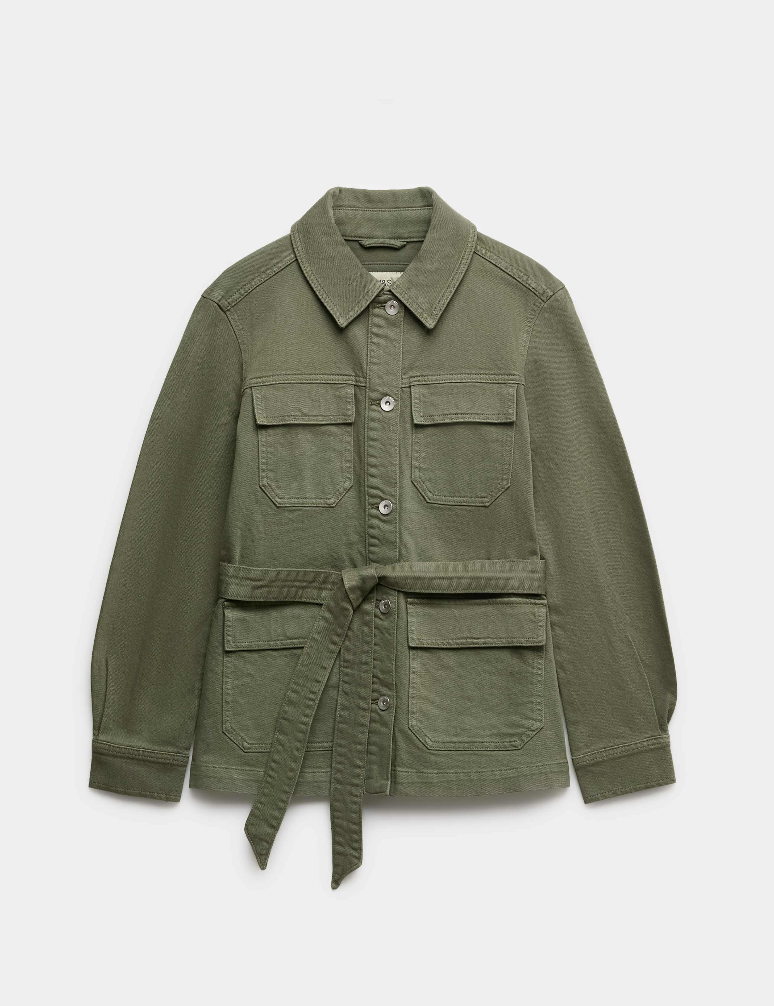 Denim Belted Collared Utility Shacket 2 of 7