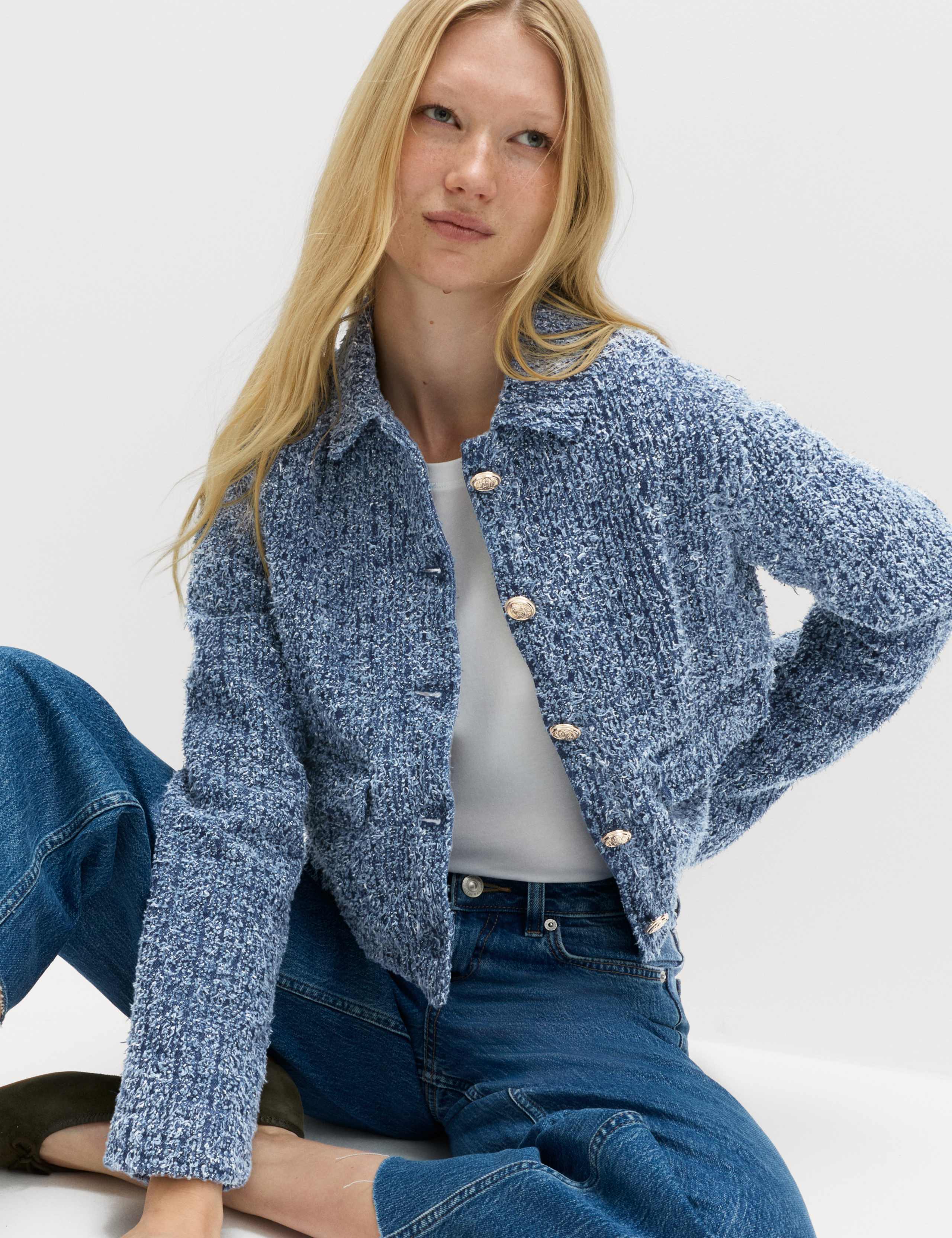 Denim Textured Cropped Jacket 3 of 6