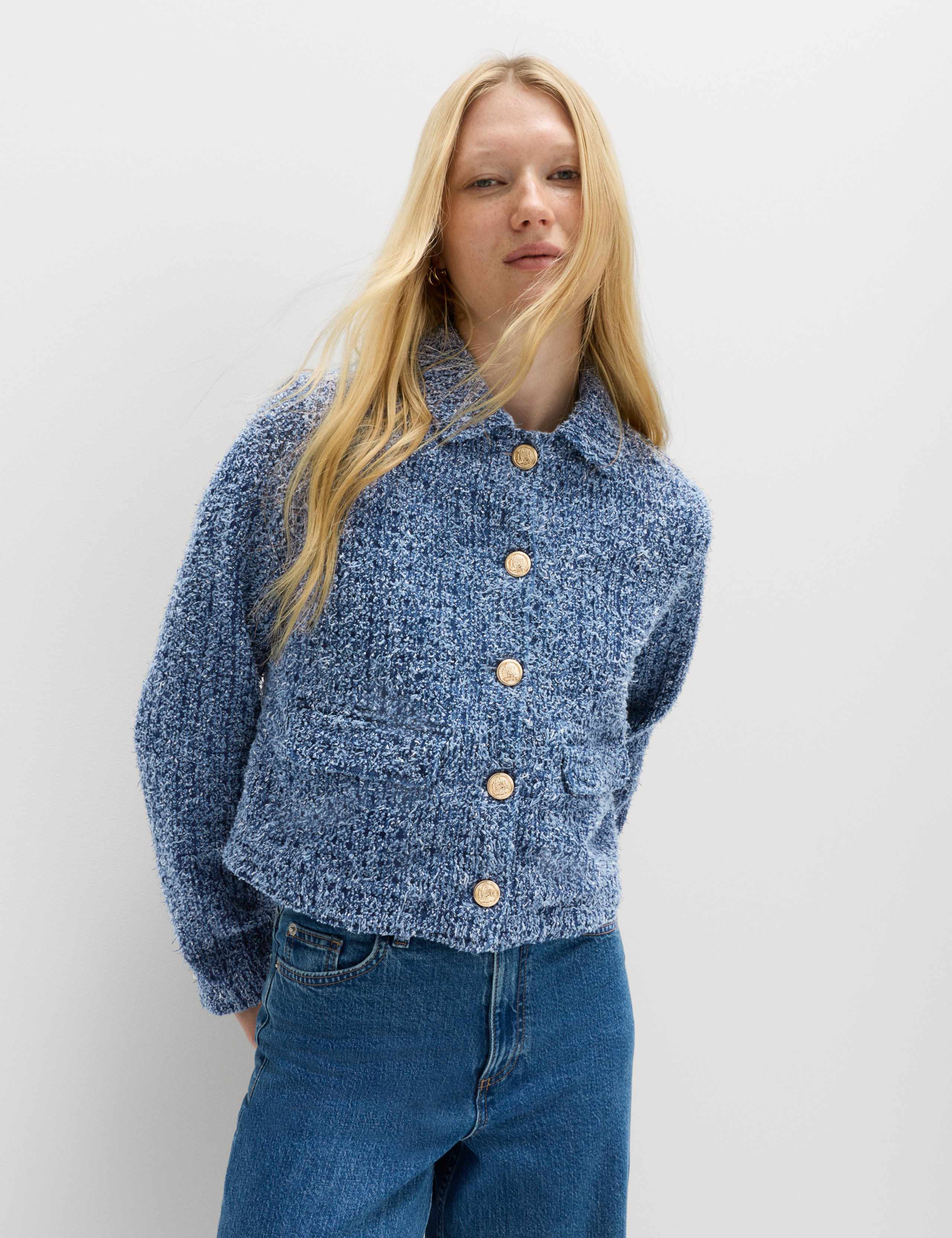 Denim Textured Cropped Jacket 6 of 6