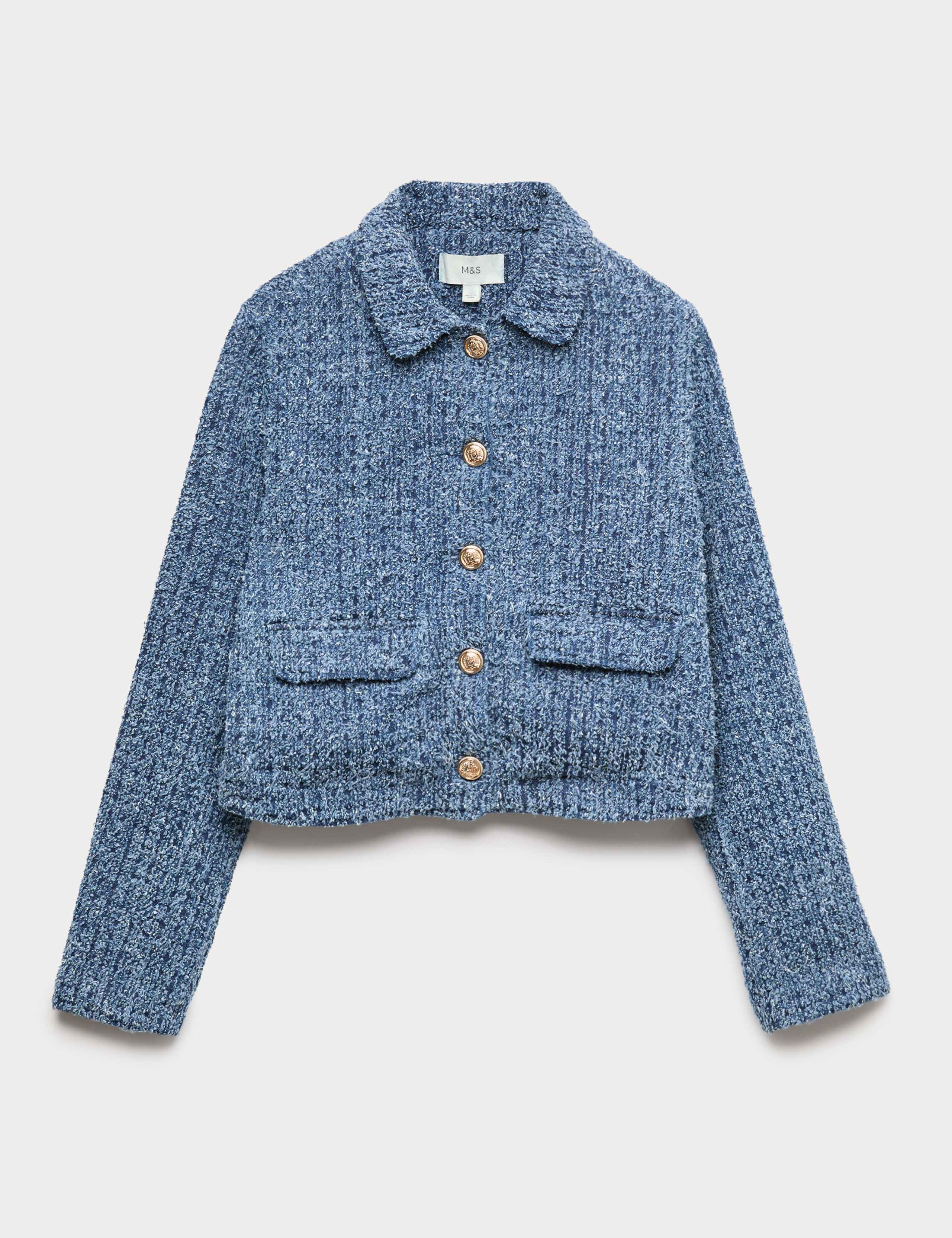Denim Textured Cropped Jacket 2 of 6