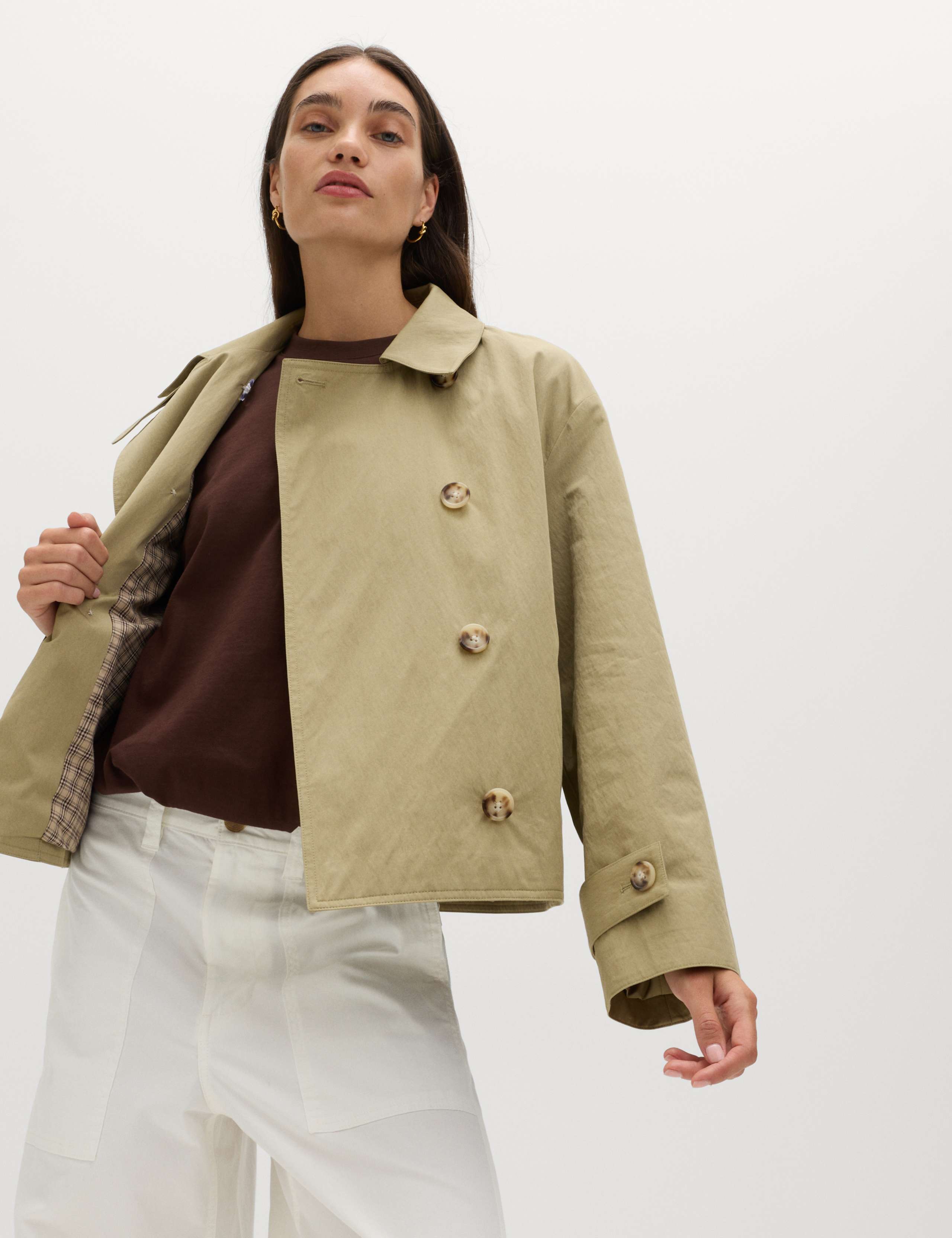 Cotton Rich Double Breasted Short Trench Coat 1 of 6