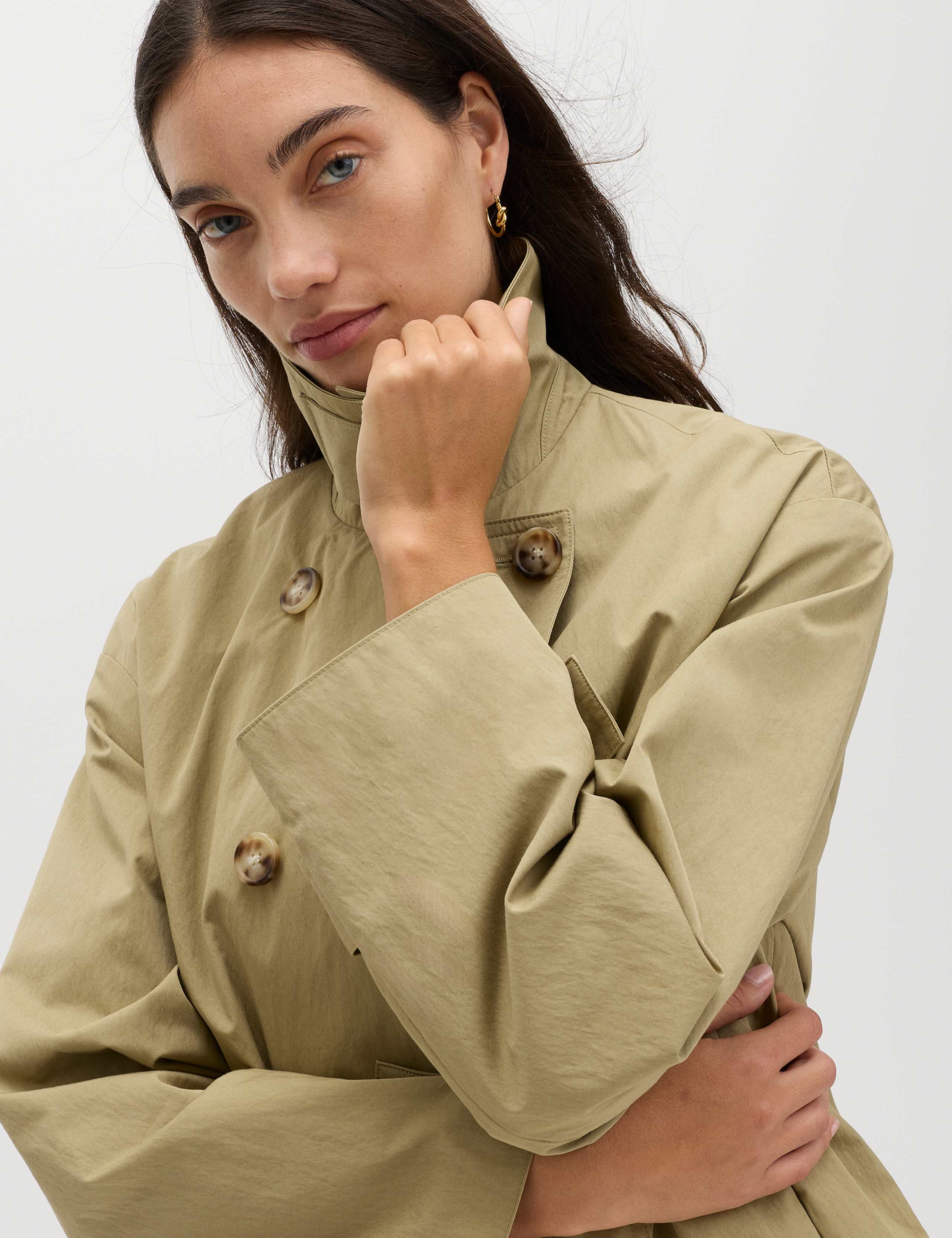 Cotton Rich Double Breasted Short Trench Coat 3 of 6