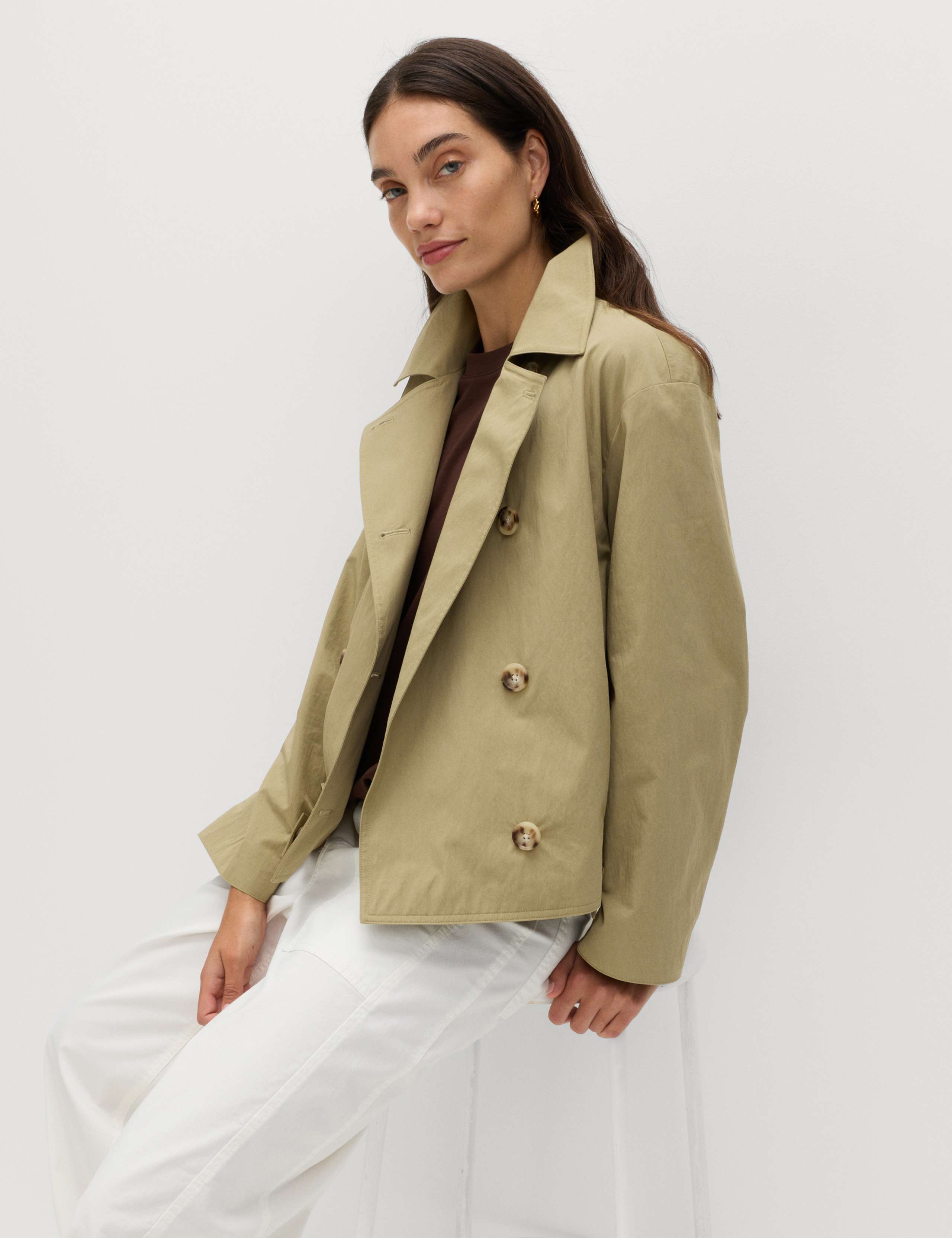Cotton Rich Double Breasted Short Trench Coat 6 of 6