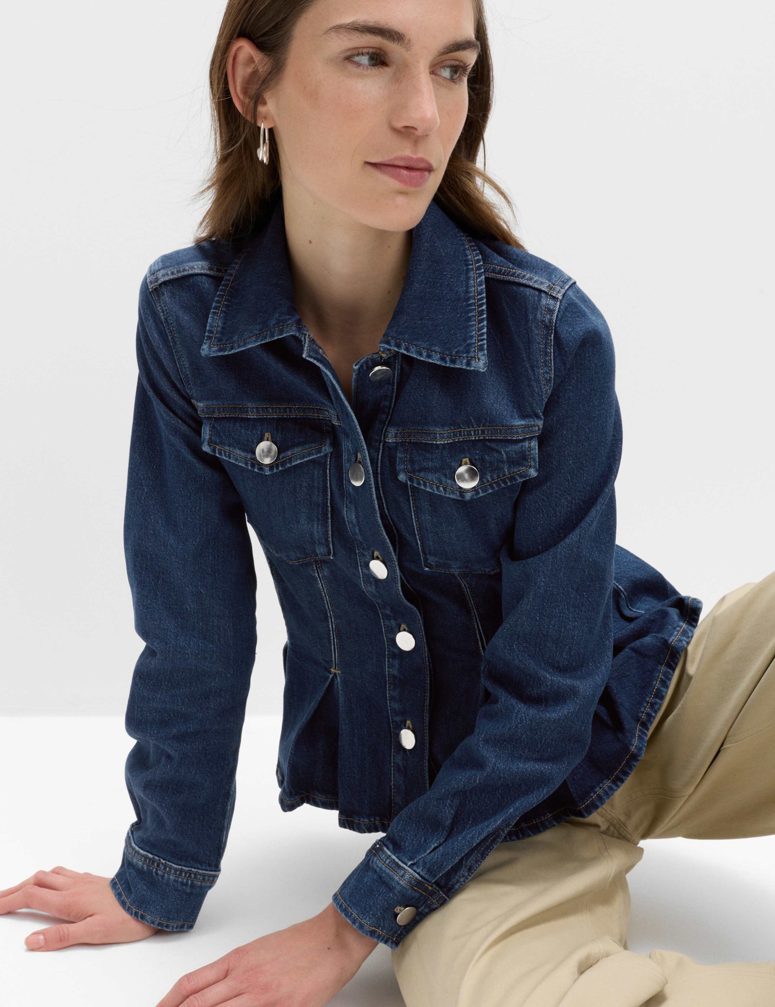 Denim Peplum Collared Jacket 1 of 6