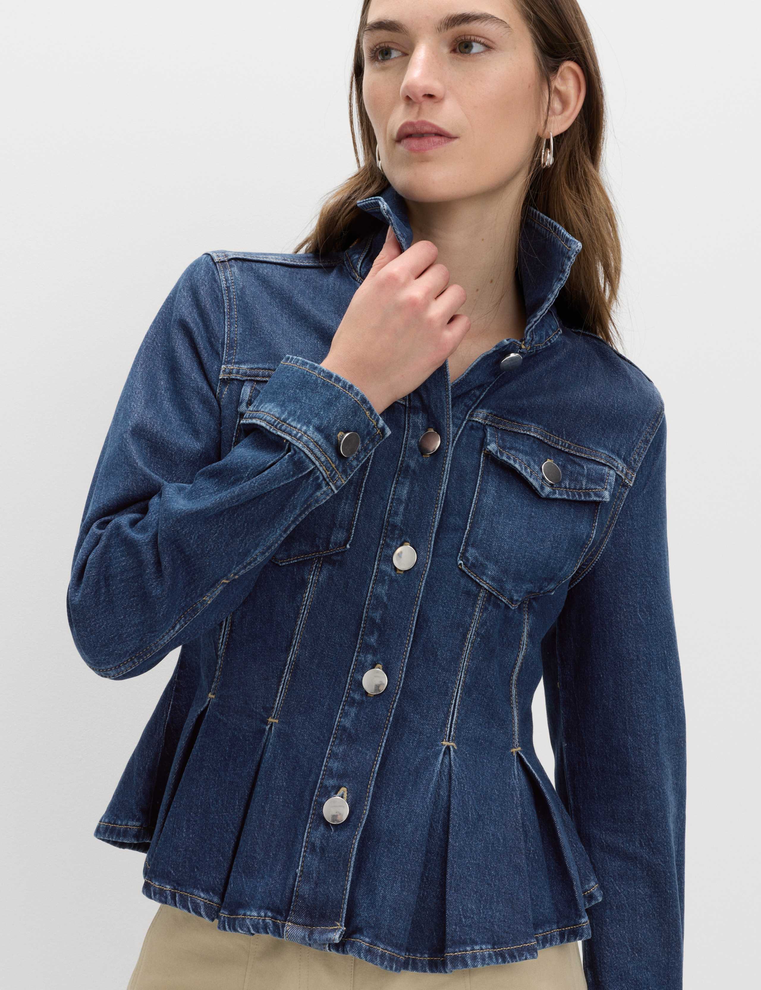 Denim Peplum Collared Jacket 3 of 6
