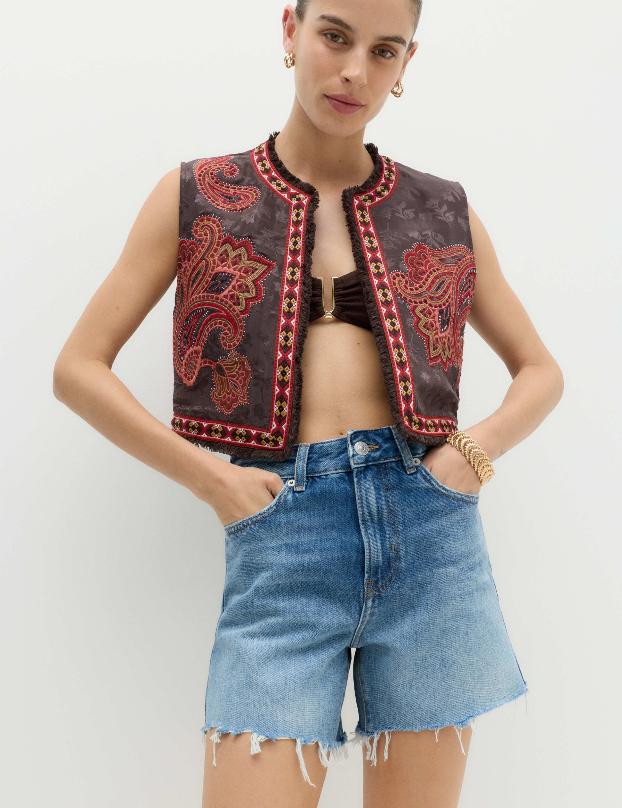 Embroidered Cropped Gilet 6 of 6