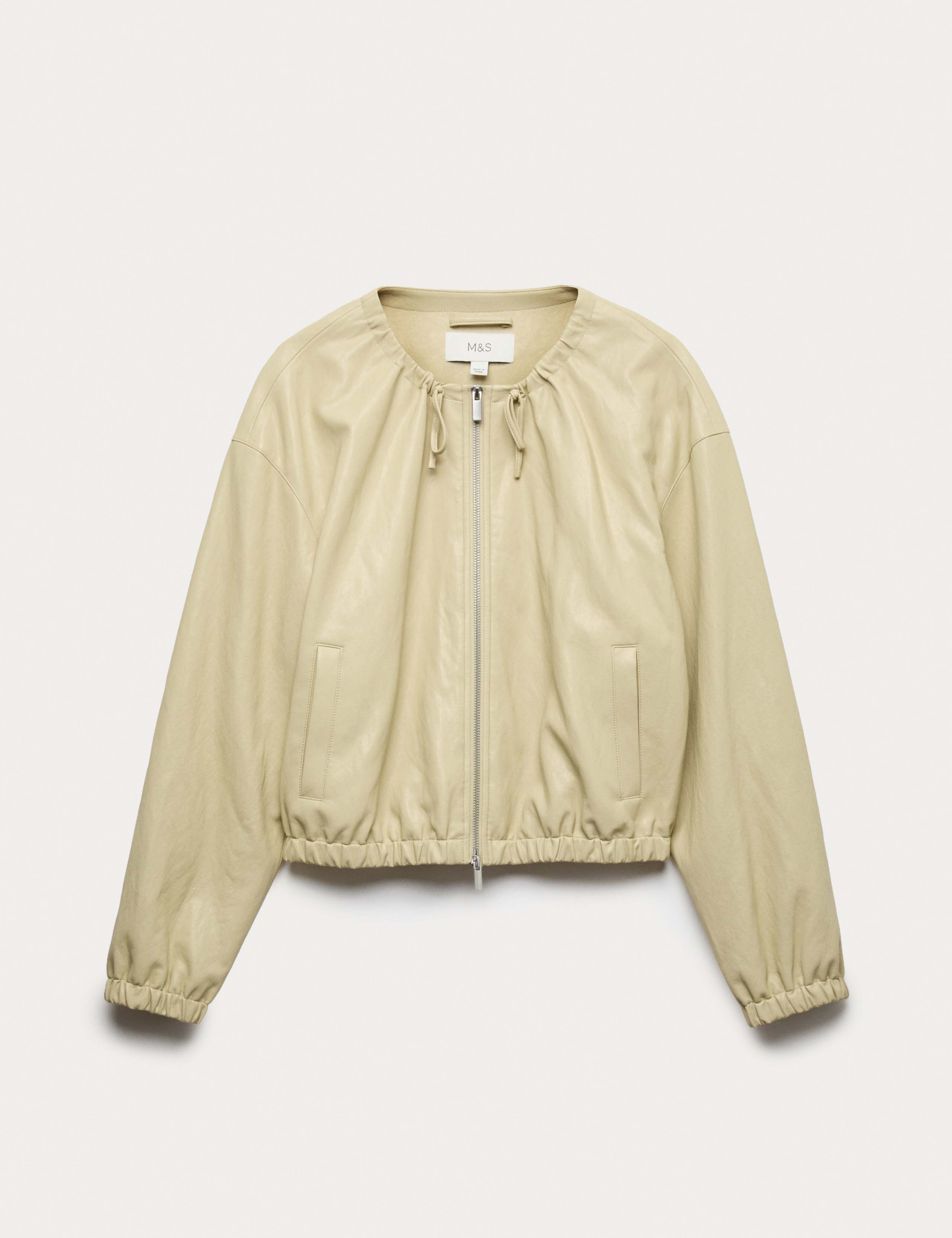 Faux Leather Neck Tie Bomber Jacket 2 of 7