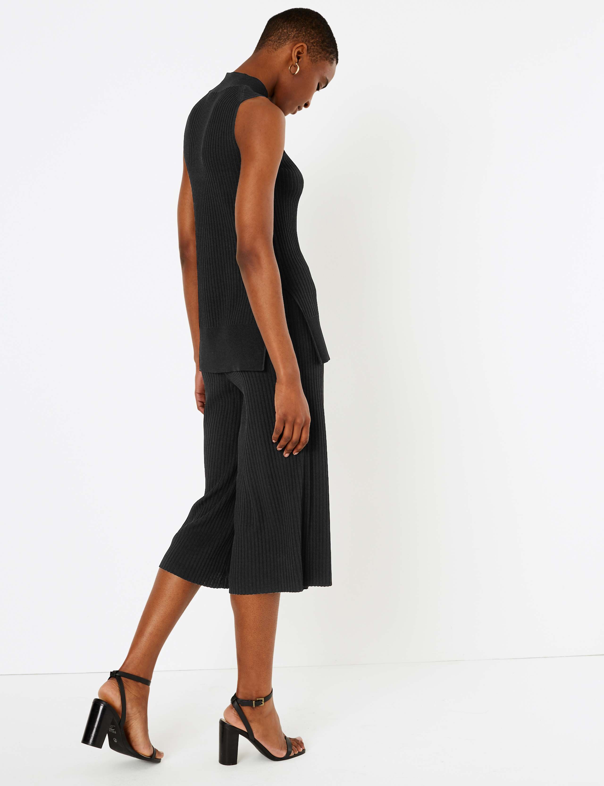 Ribbed Knit High Neck Sleeveless Top 3 of 3