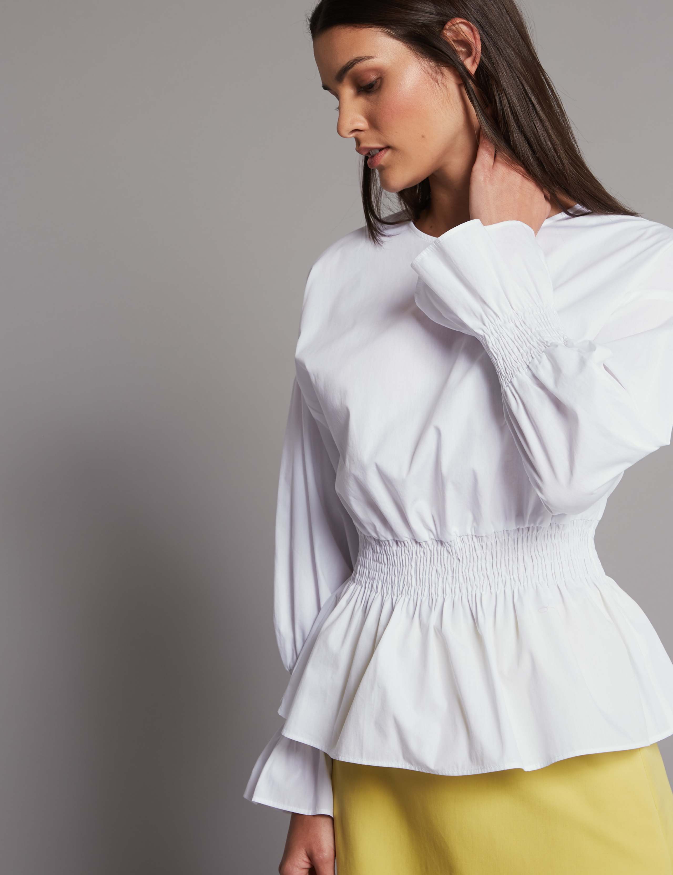 Pure Cotton Ruched Long Sleeve Blouse 1 of 3