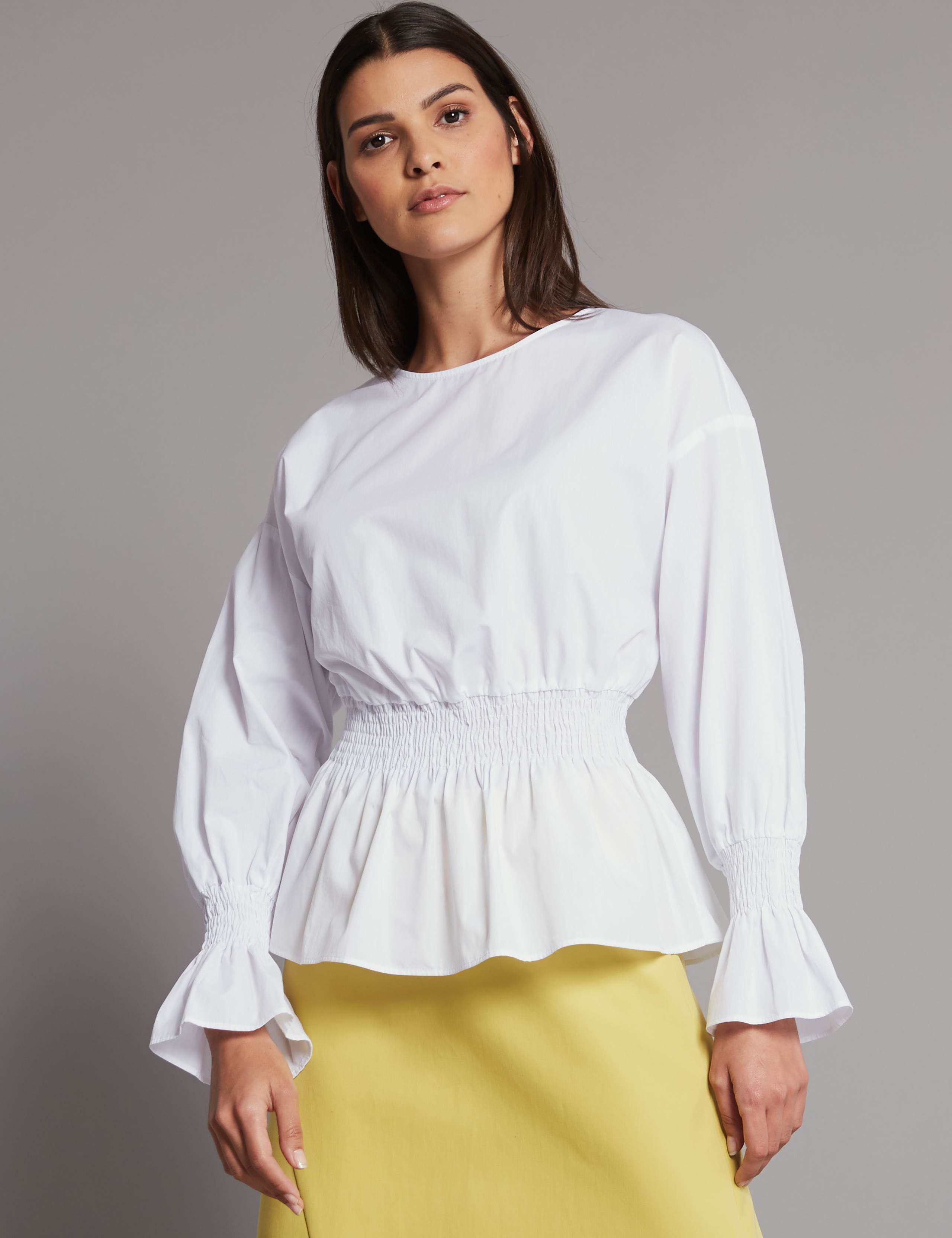 Pure Cotton Ruched Long Sleeve Blouse 2 of 3