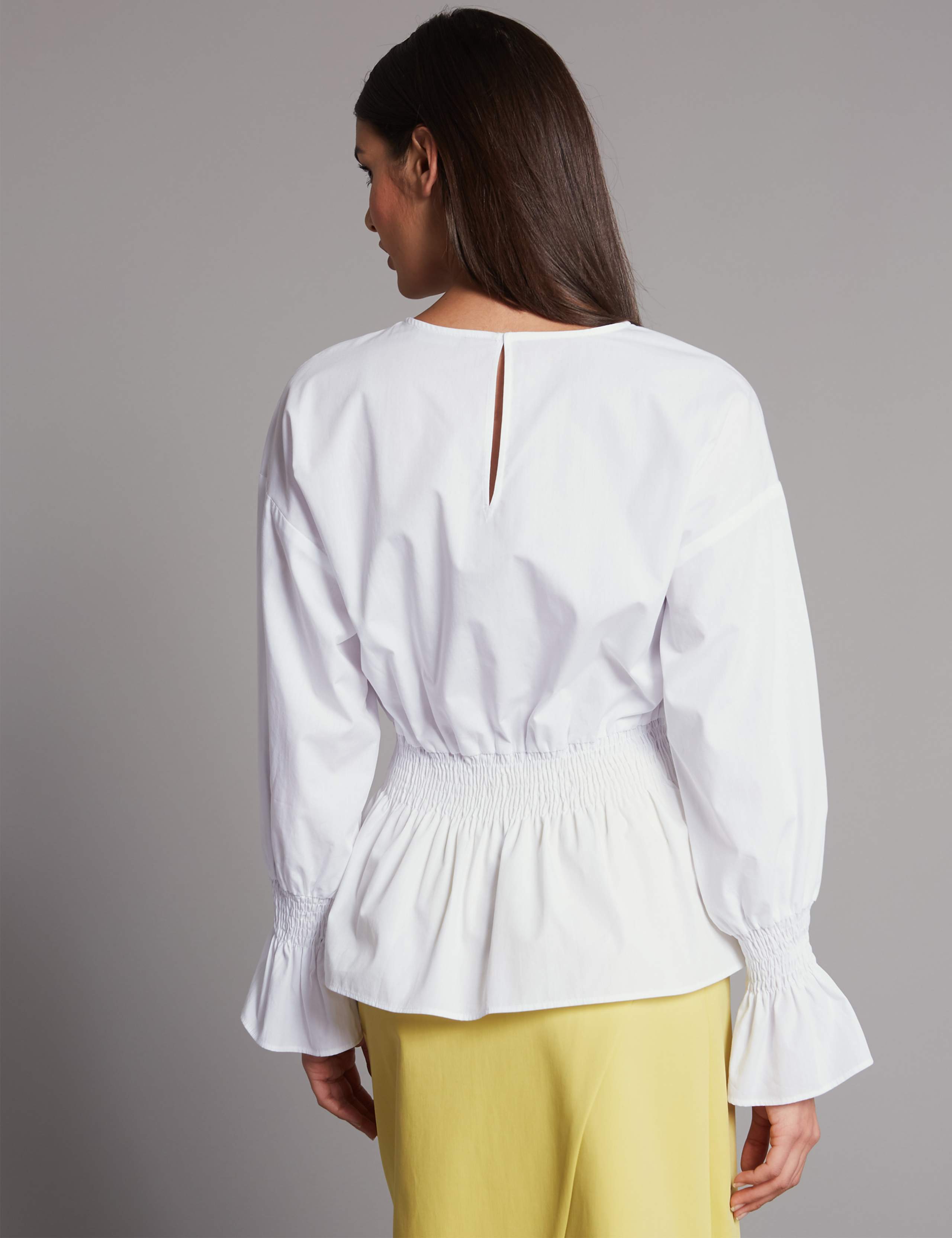 Pure Cotton Ruched Long Sleeve Blouse 3 of 3