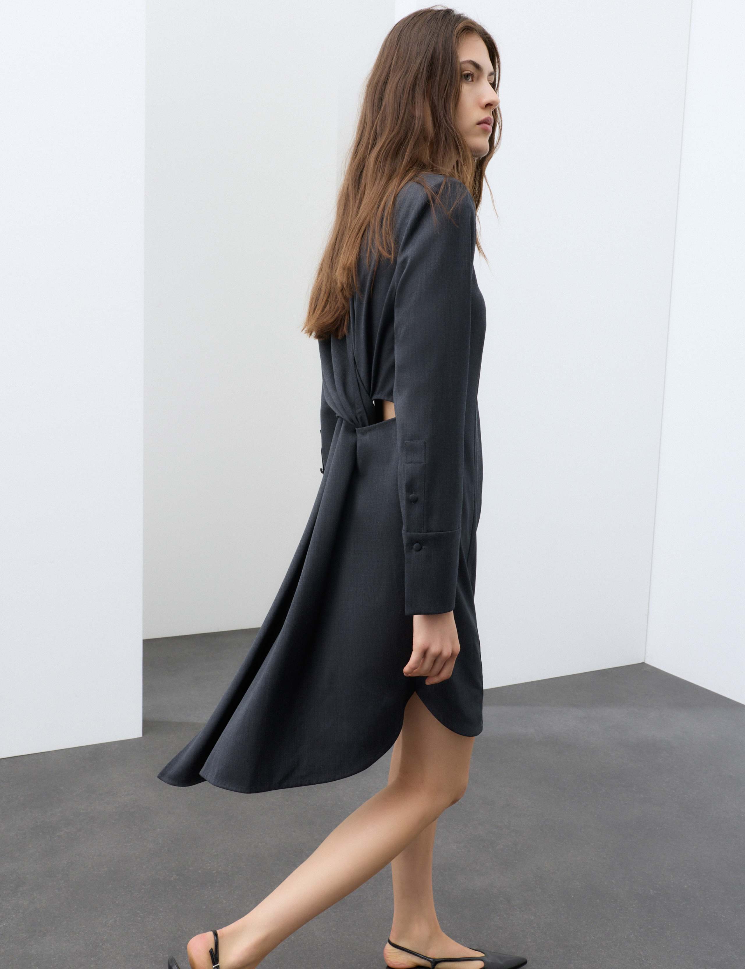 Wool Blend Draped Back Shirt Dress 3 of 7