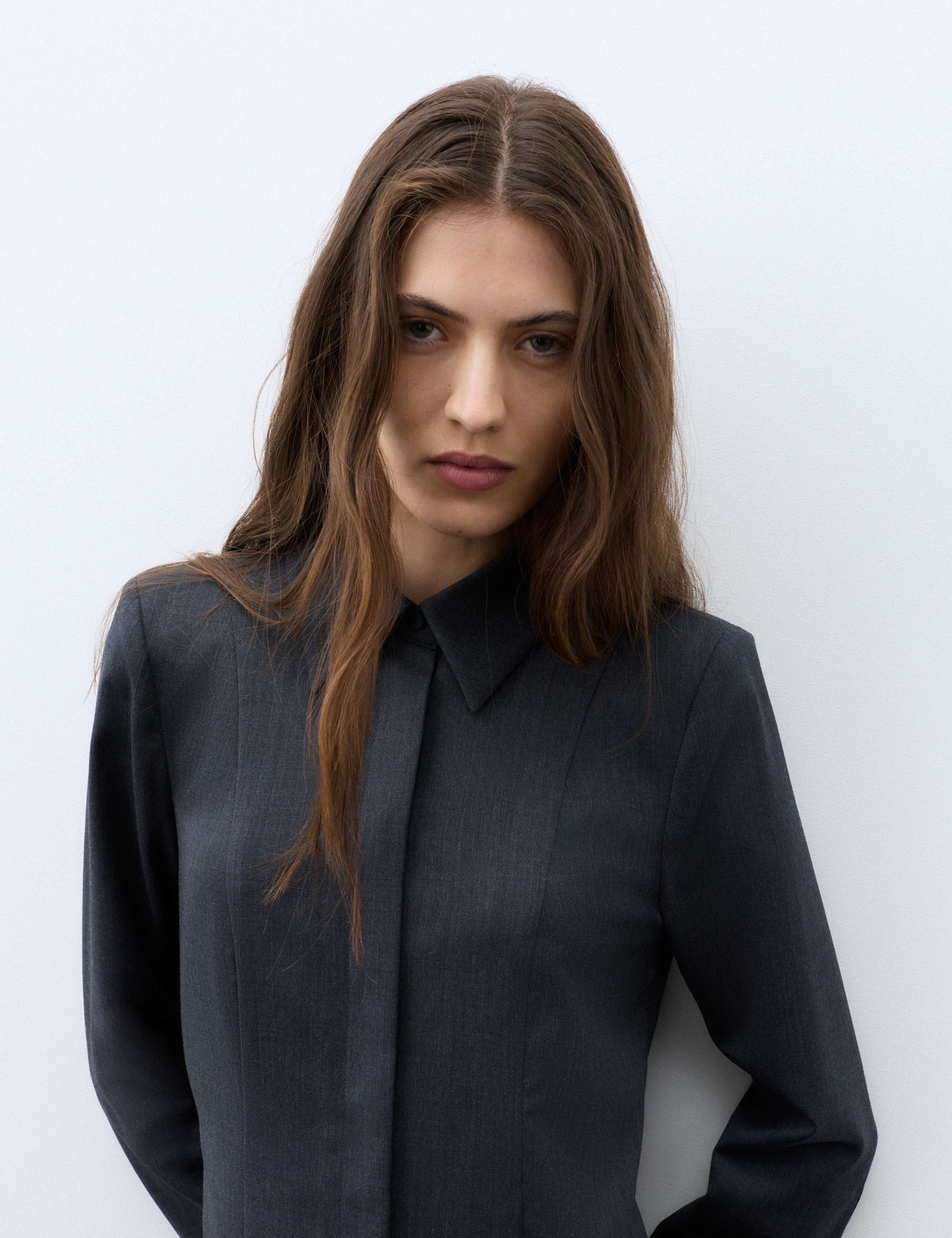 Wool Blend Draped Back Shirt Dress 6 of 7