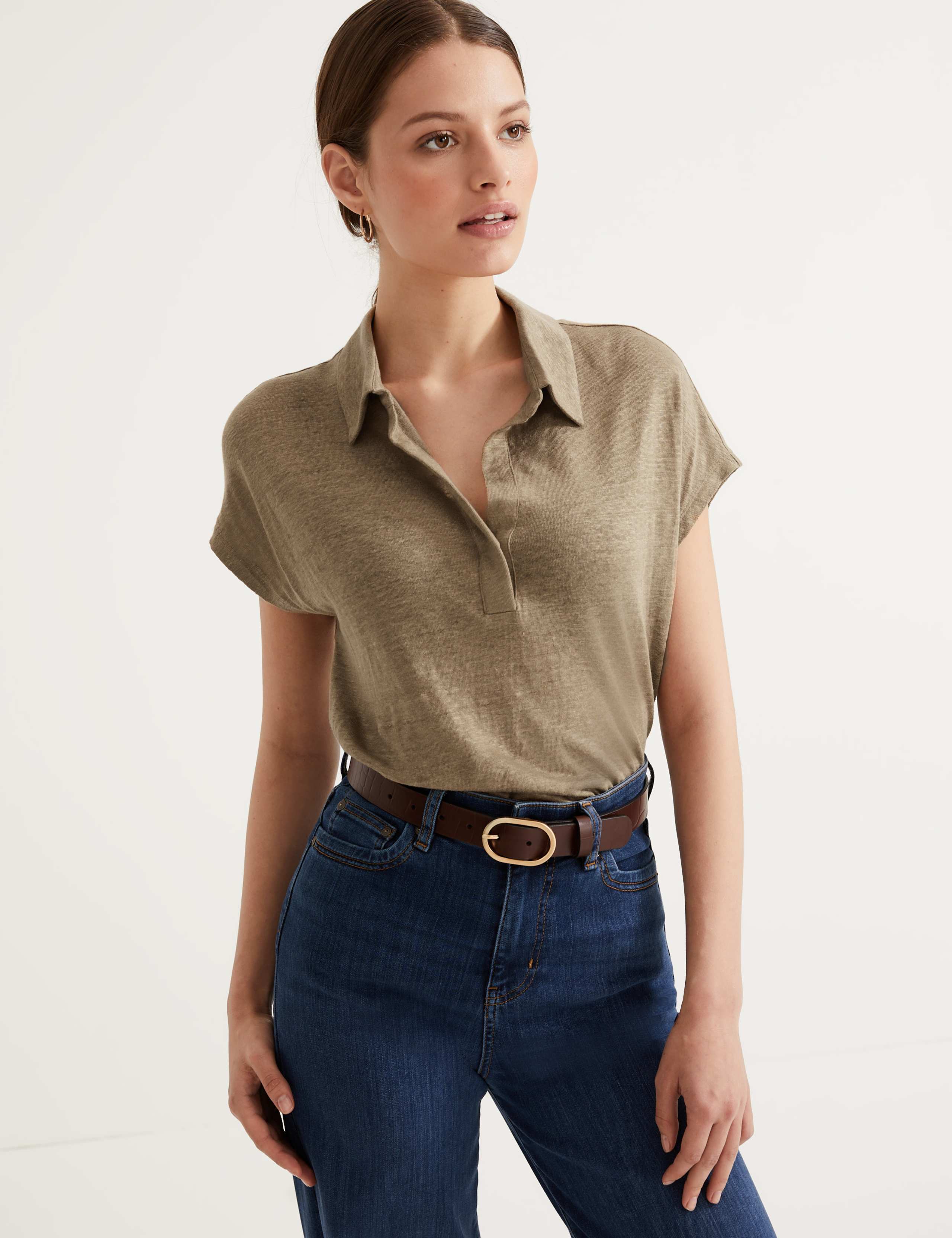 Pure Linen Collared Short Sleeve Top 1 of 7