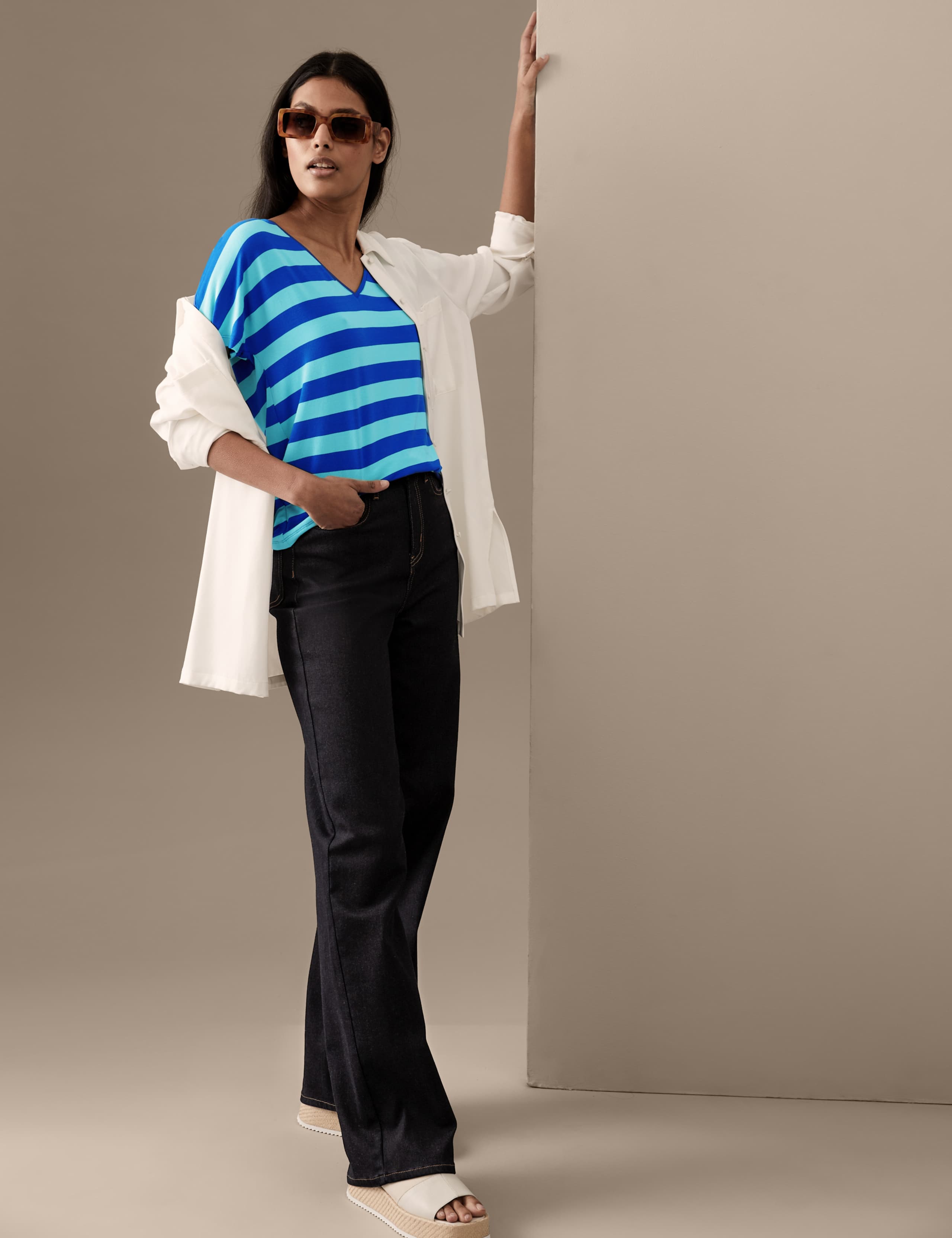 Jersey Striped V-Neck Relaxed T-Shirt 1 of 5