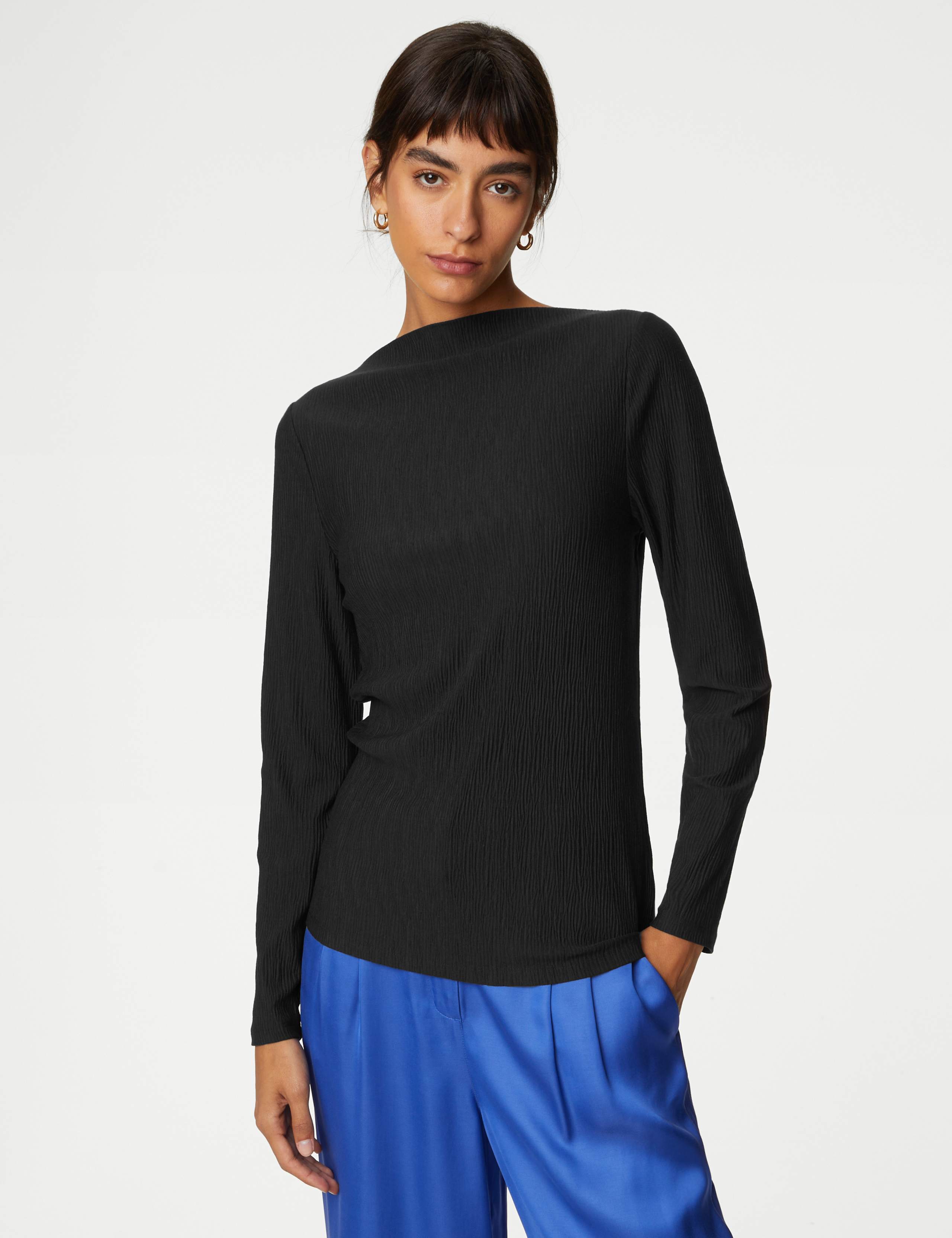 Jersey Plisse Slash Neck Top 4 of 5