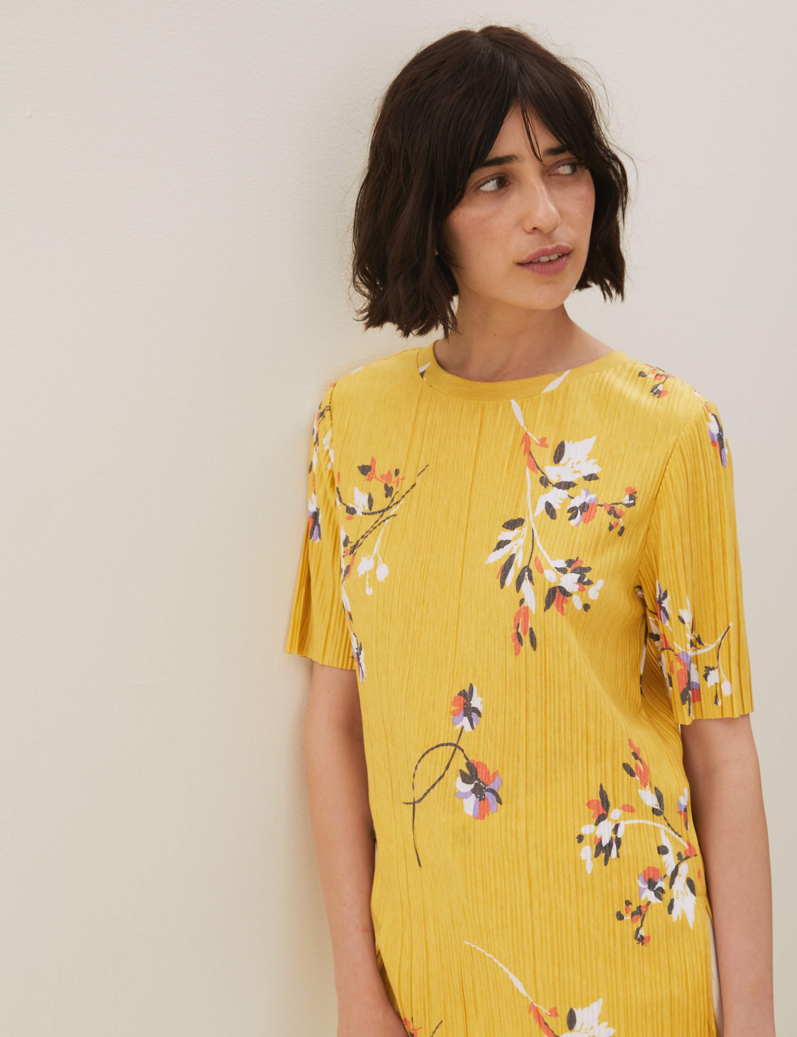 Jersey Floral Plisse Short Sleeve Top 1 of 5
