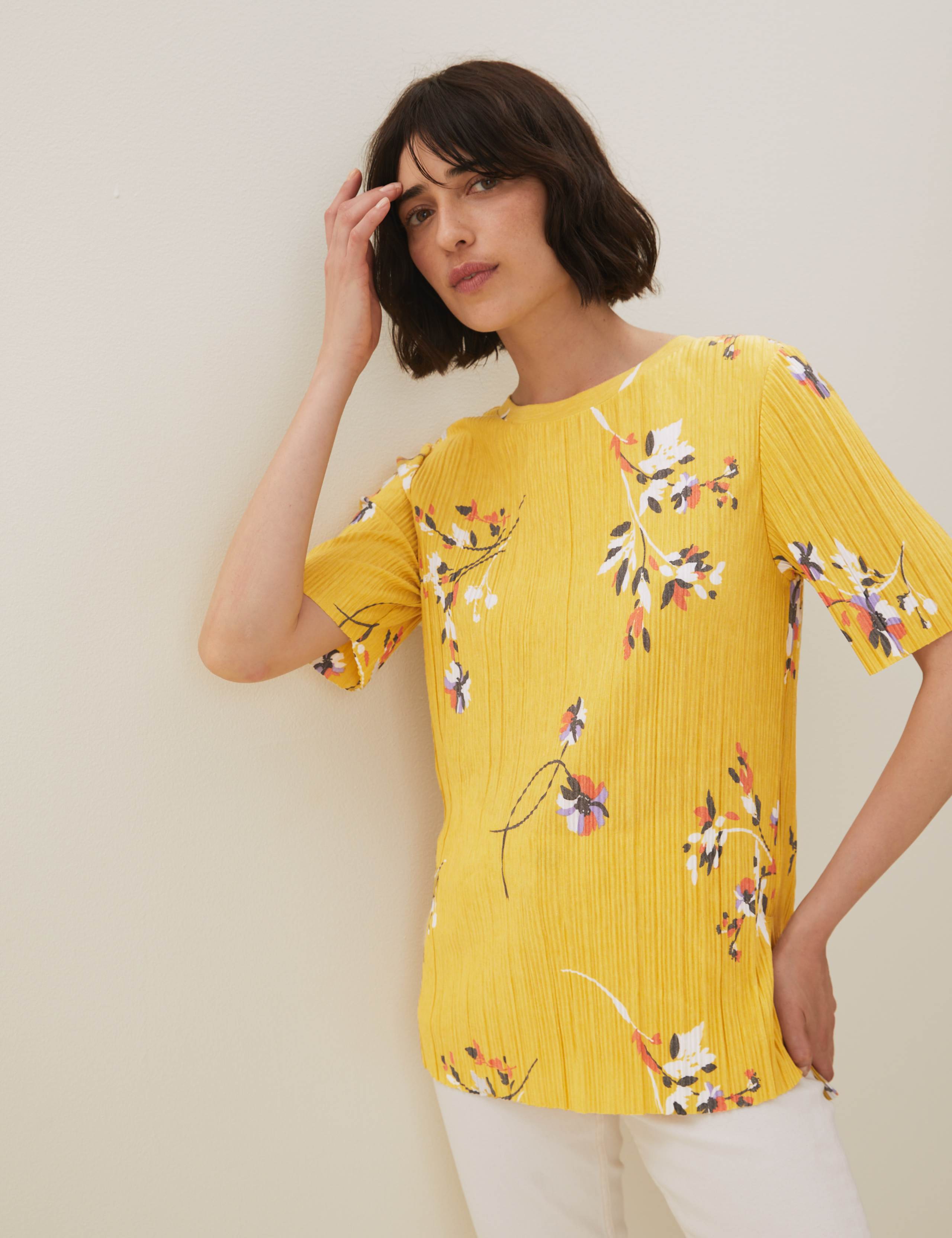 Jersey Floral Plisse Short Sleeve Top 3 of 5