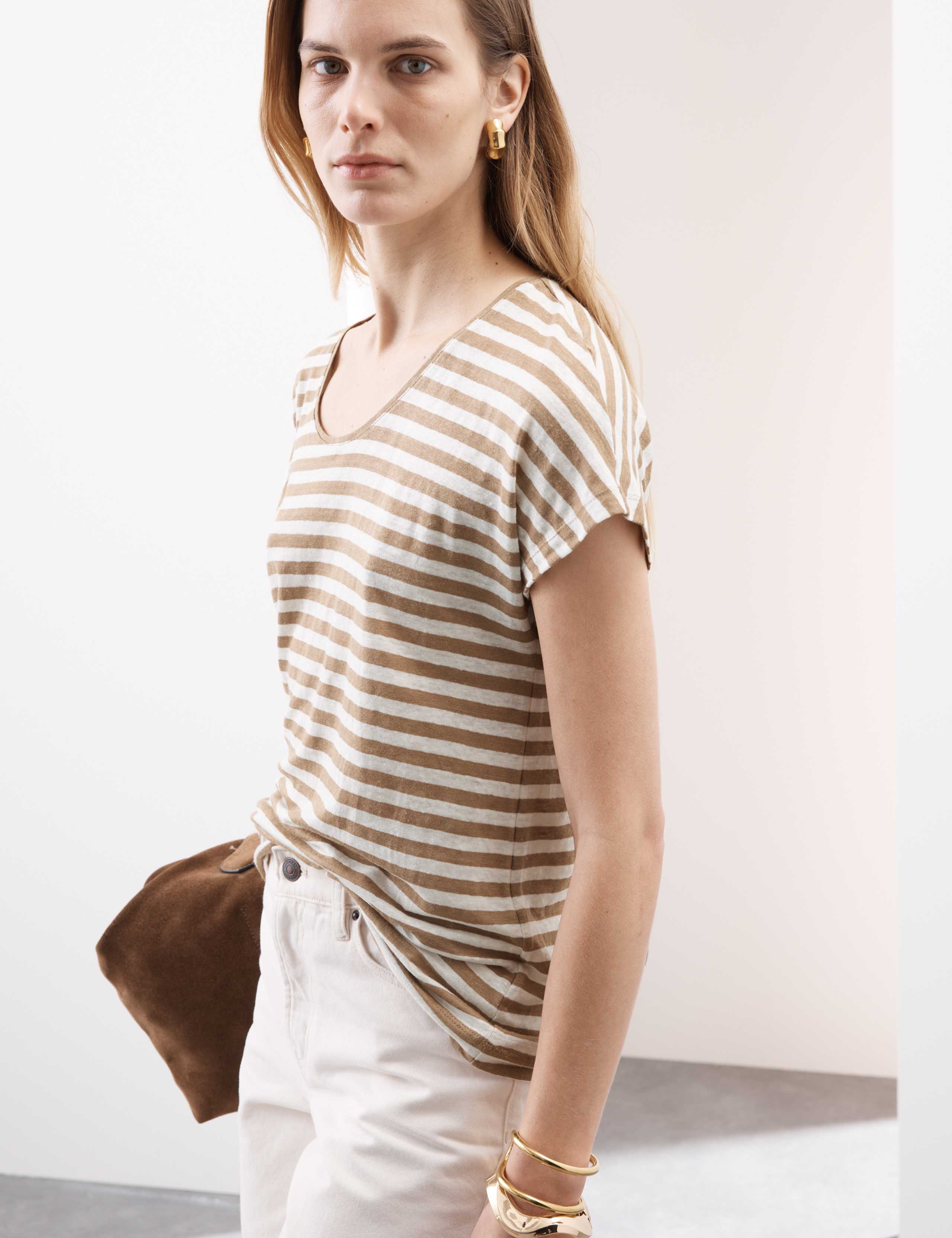 Pure Linen Striped Cap Sleeve T-shirt 6 of 6
